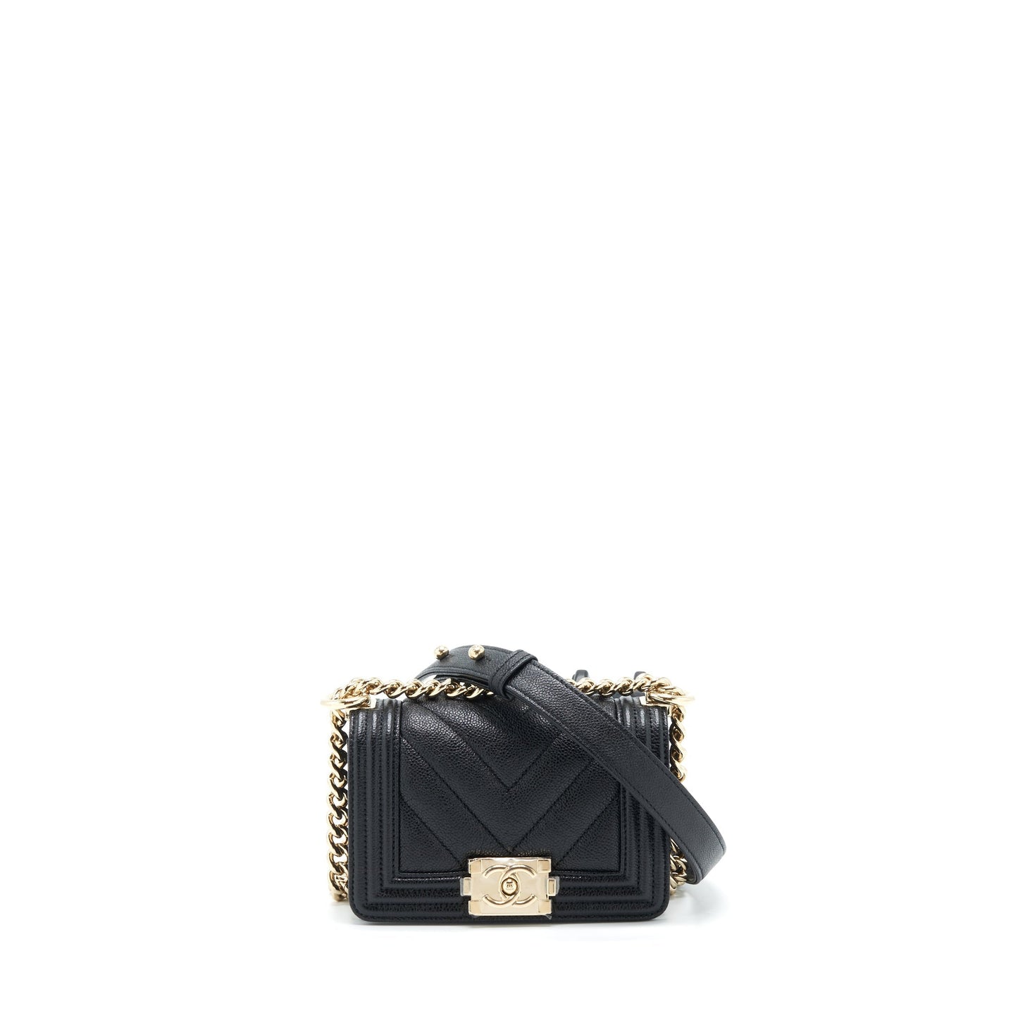 Chanel Chevron Boy Grained Calfskin LGHW Black Mini Bag