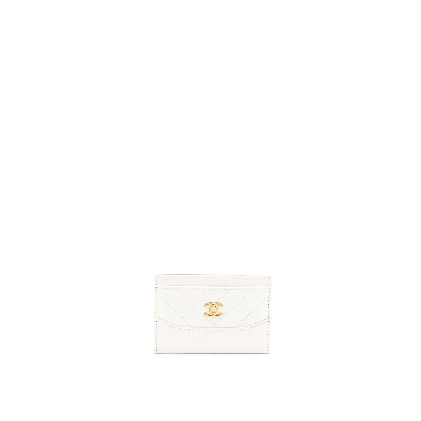 Chanel Chevron Card Holder Calfskin GHW White Wallet Case