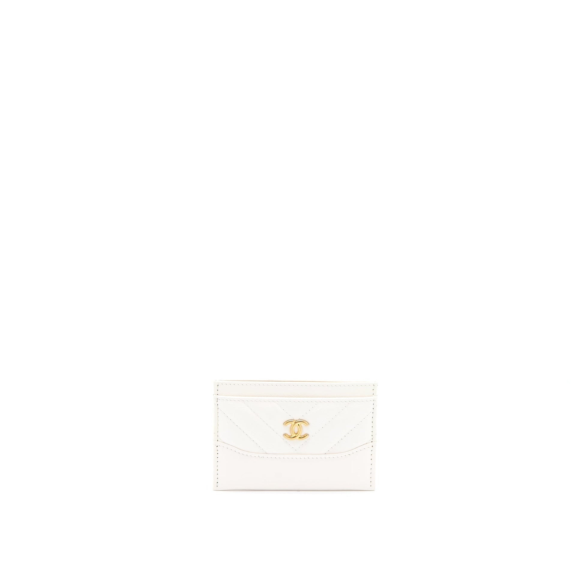 Chanel Chevron Card Holder Calfskin GHW White Wallet Case