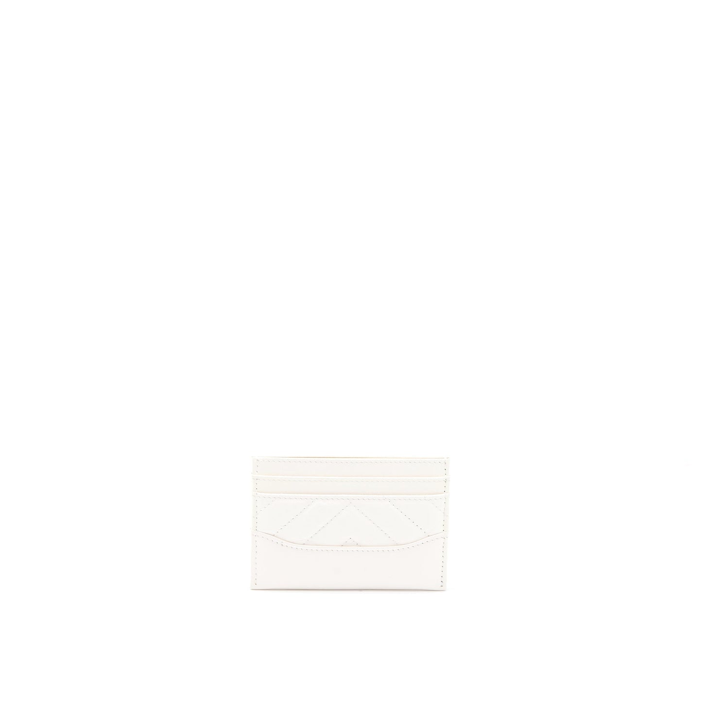 Chanel Chevron Card Holder Calfskin GHW White Wallet Case