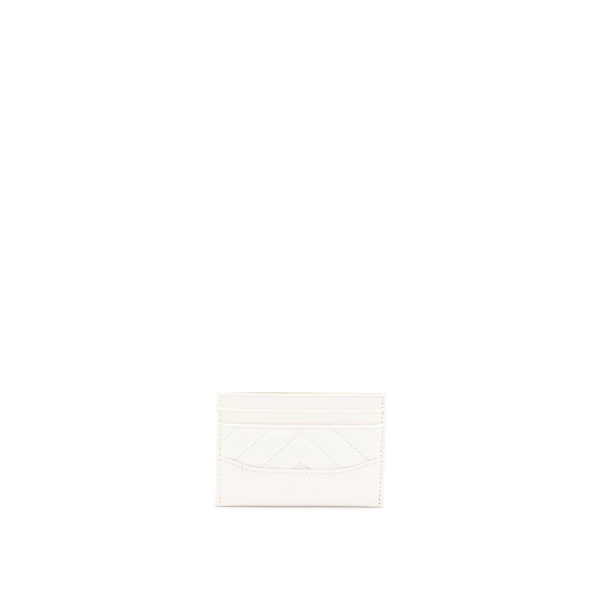 Chanel Chevron Card Holder Calfskin GHW White Wallet Case