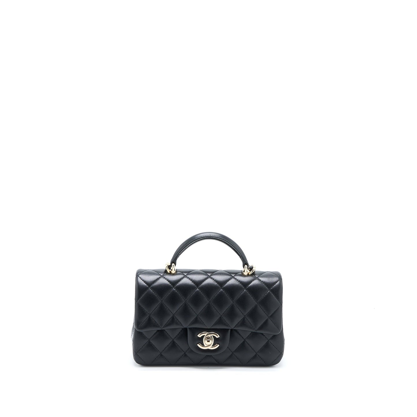 Chanel Top Handle Rectangular Flap Lambskin LGHW Black Shoulder Bag Lgwh Microchip