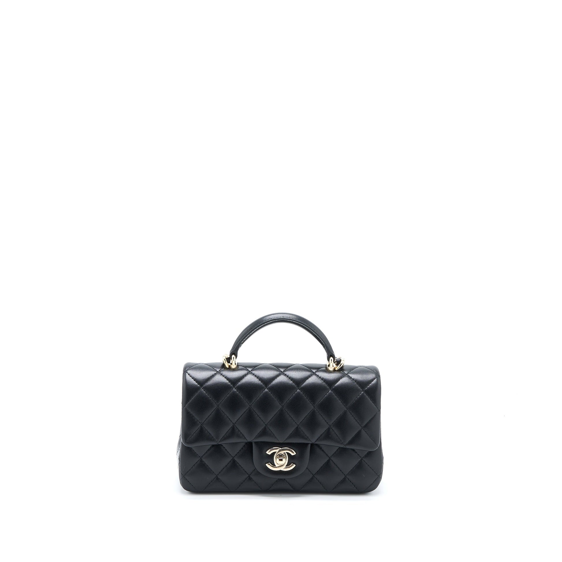 Chanel Top Handle Rectangular Flap Lambskin LGHW Black Shoulder Bag Lgwh Microchip