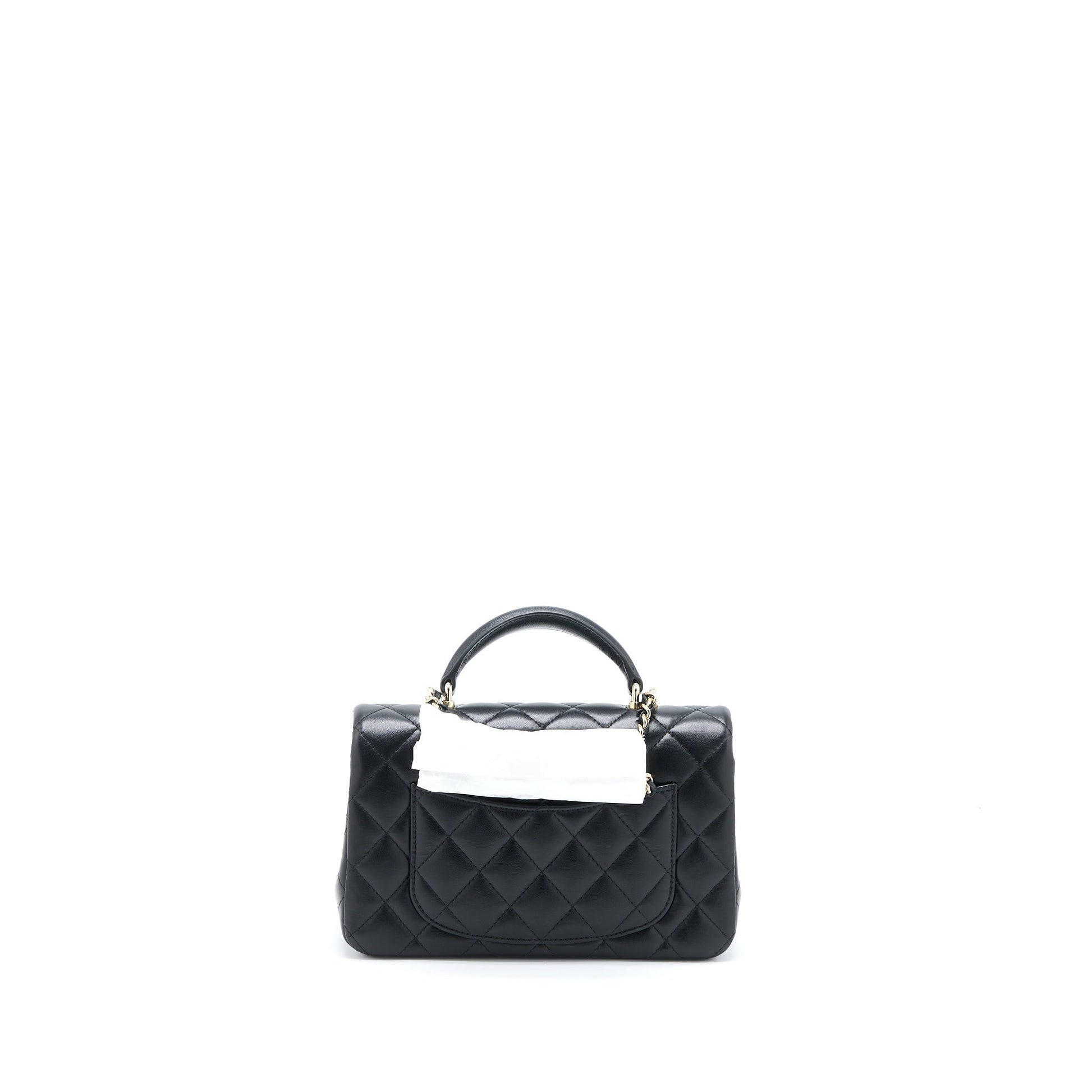 Chanel Top Handle Rectangular Flap Lambskin LGHW Black Shoulder Bag Lgwh Microchip