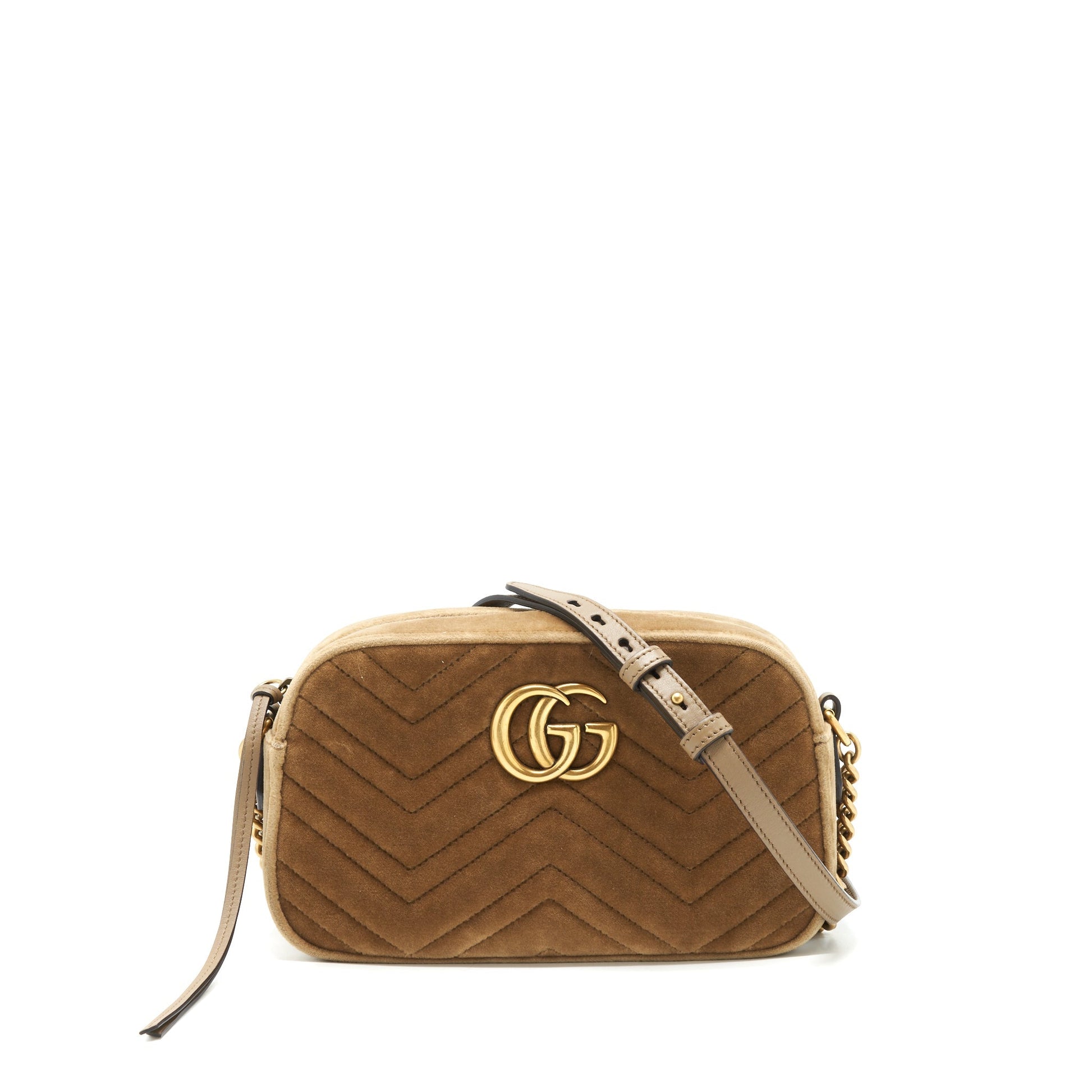 Gucci Marmont Camera Bag Velvet Gold Tan Travel Bag