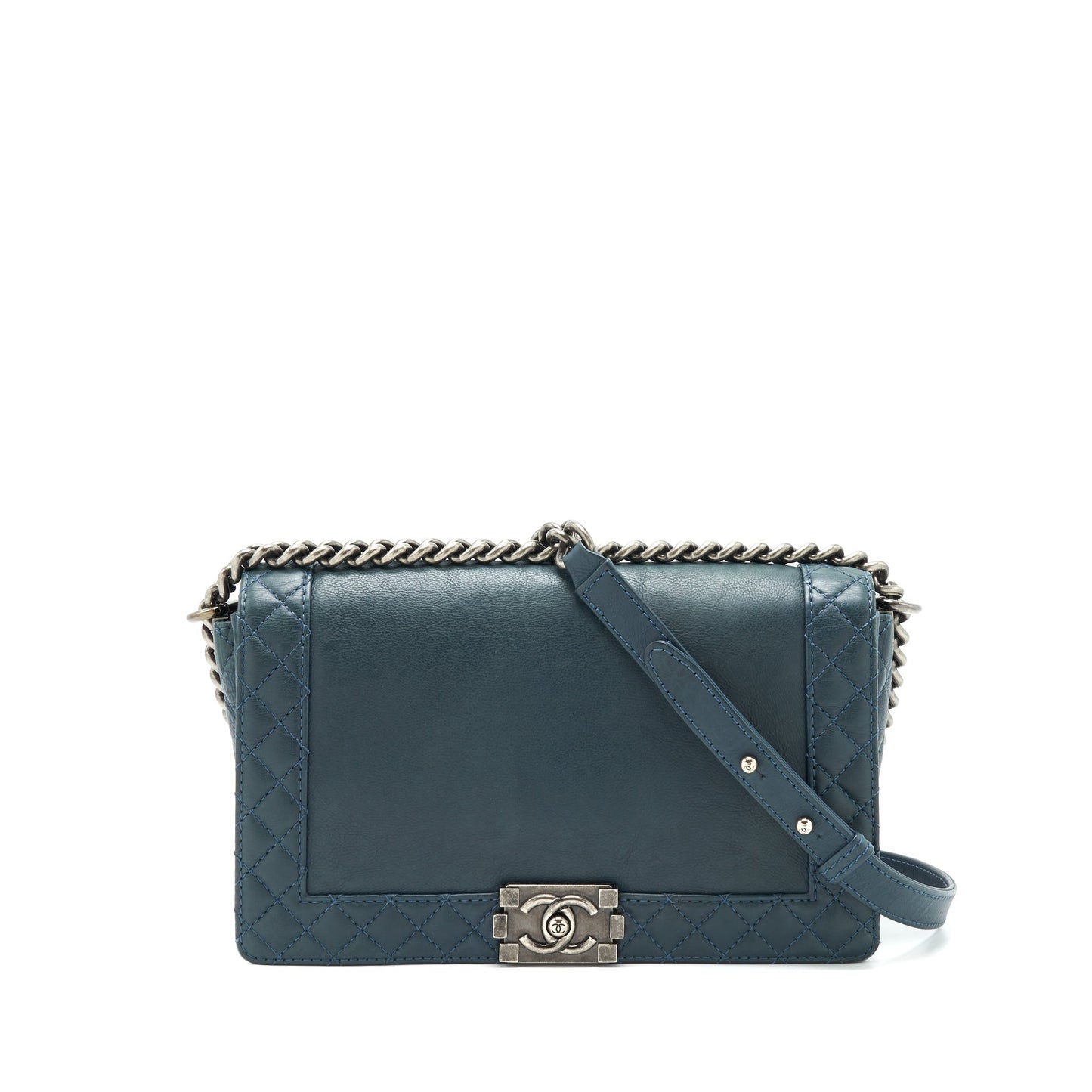 Chanel Boy soft Calfskin Dark ruthenium Hardware Blue Handbag