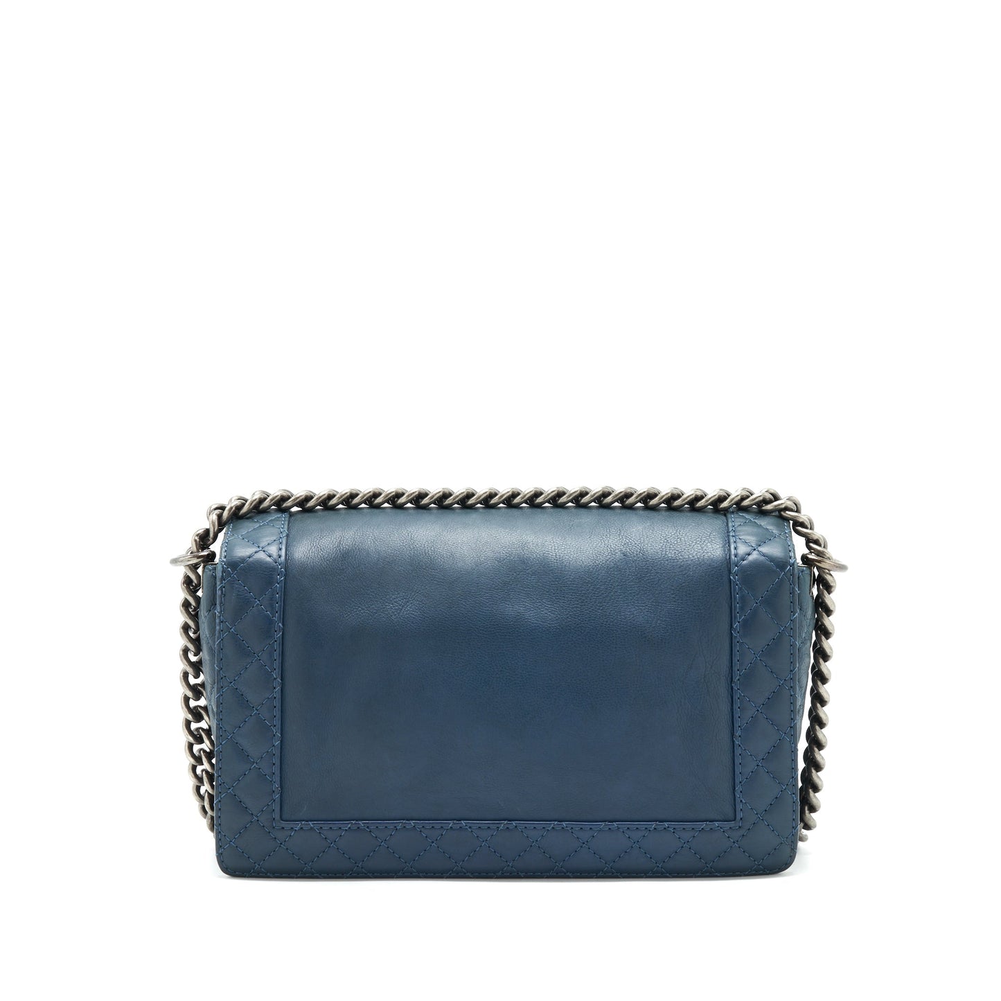 Chanel Boy soft Calfskin Dark ruthenium Hardware Blue Handbag