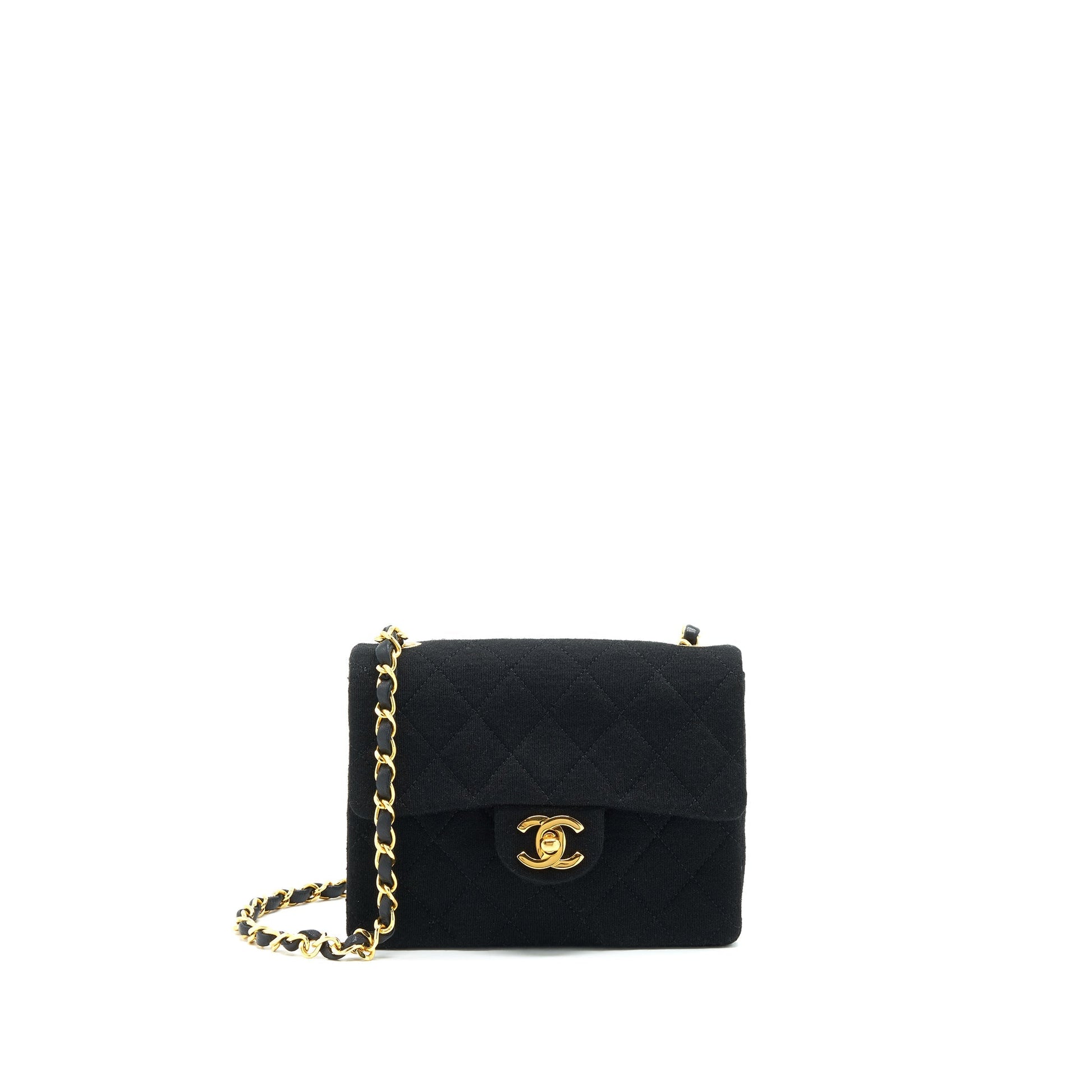 Chanel Fabric Square Flap GHW Black Shoulder Bag
