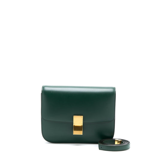 Celine Classic Box Purse Calfskin Handbag Green Medium Travel Bag