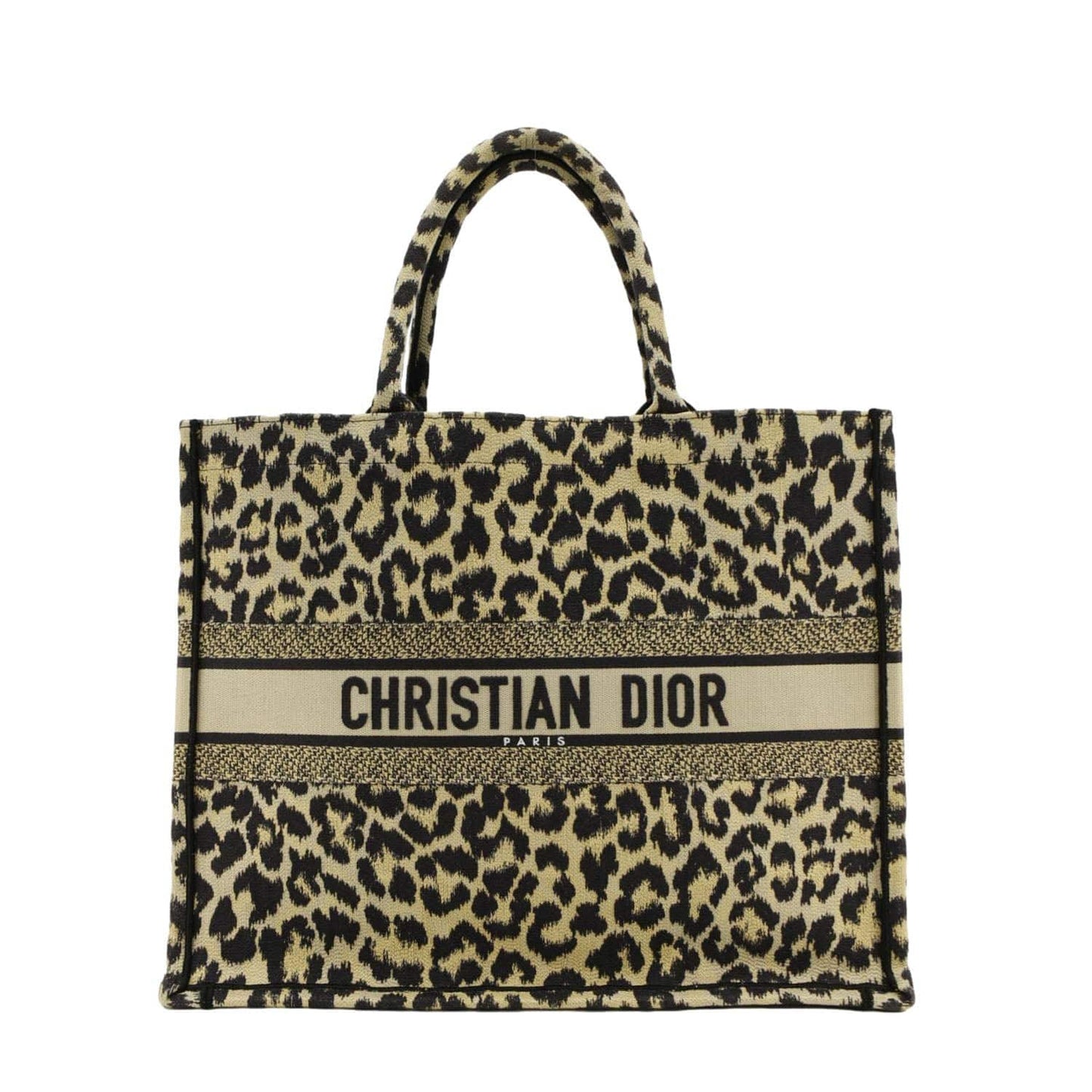 Dior Leopard Book Mizza Tote Bag Beige Medium Embroidered