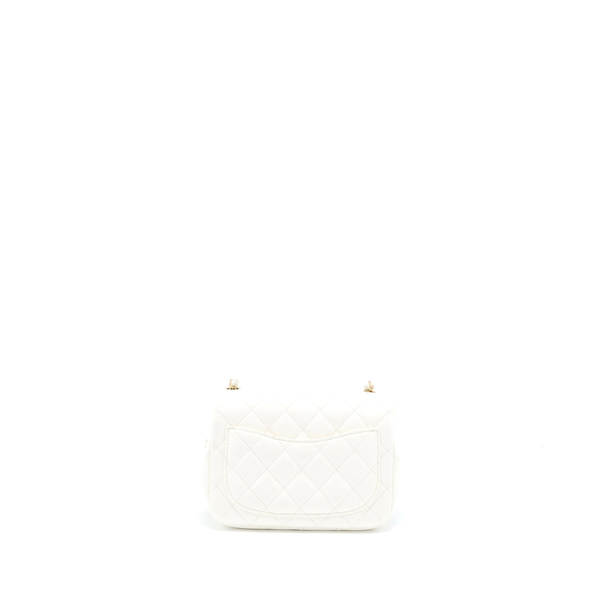 Chanel Square Flap Detailed Ribbon Lambskin GHW White Shoulder Bag
