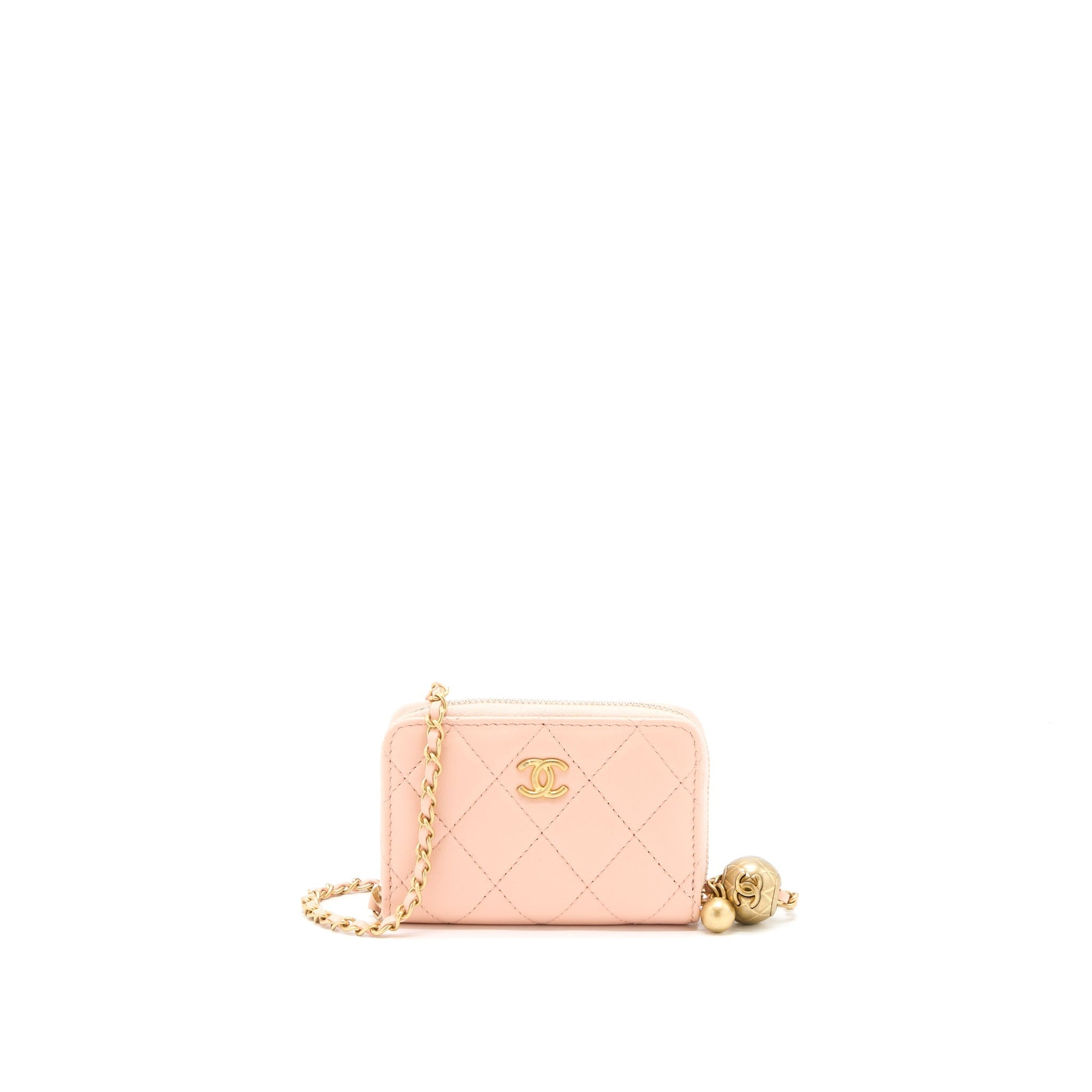Chanel Pearl Crush Zippy Card Holder Lambskin Pink Wallet Case