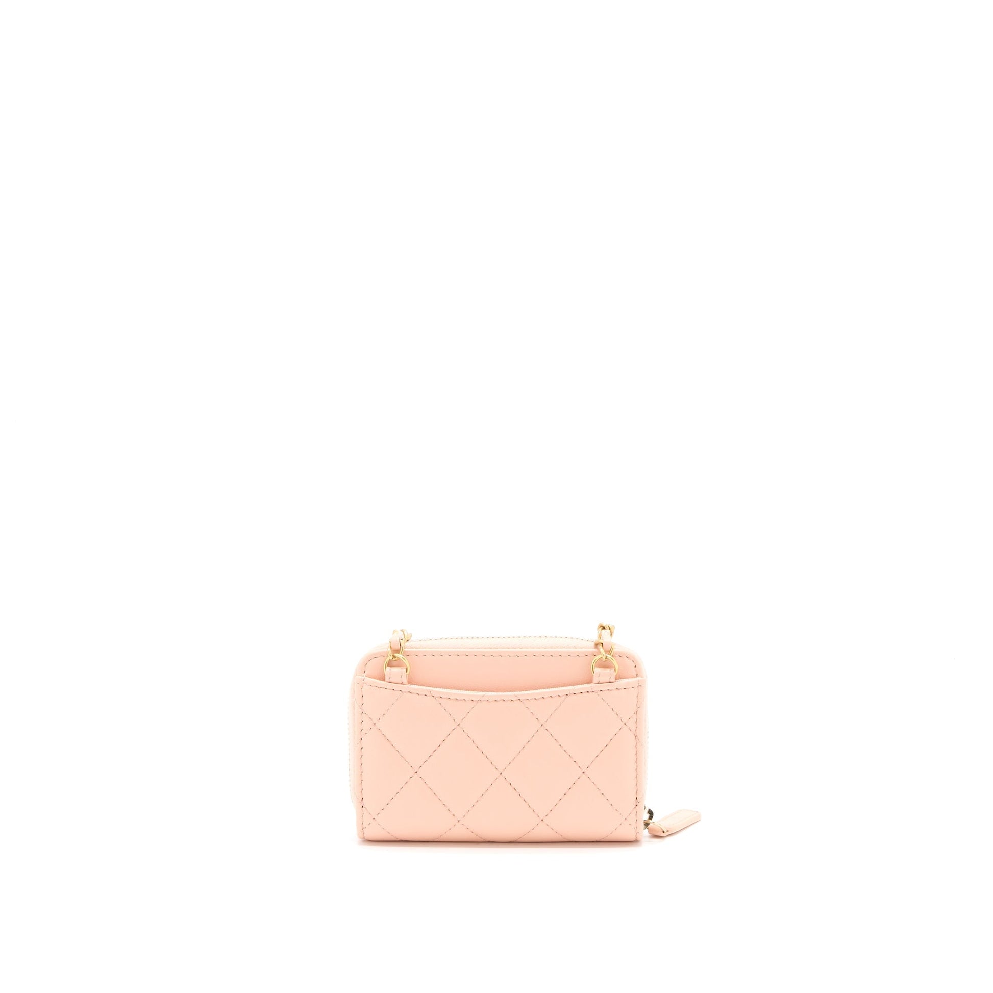 Chanel Pearl Crush Zippy Card Holder Lambskin Pink Wallet Case