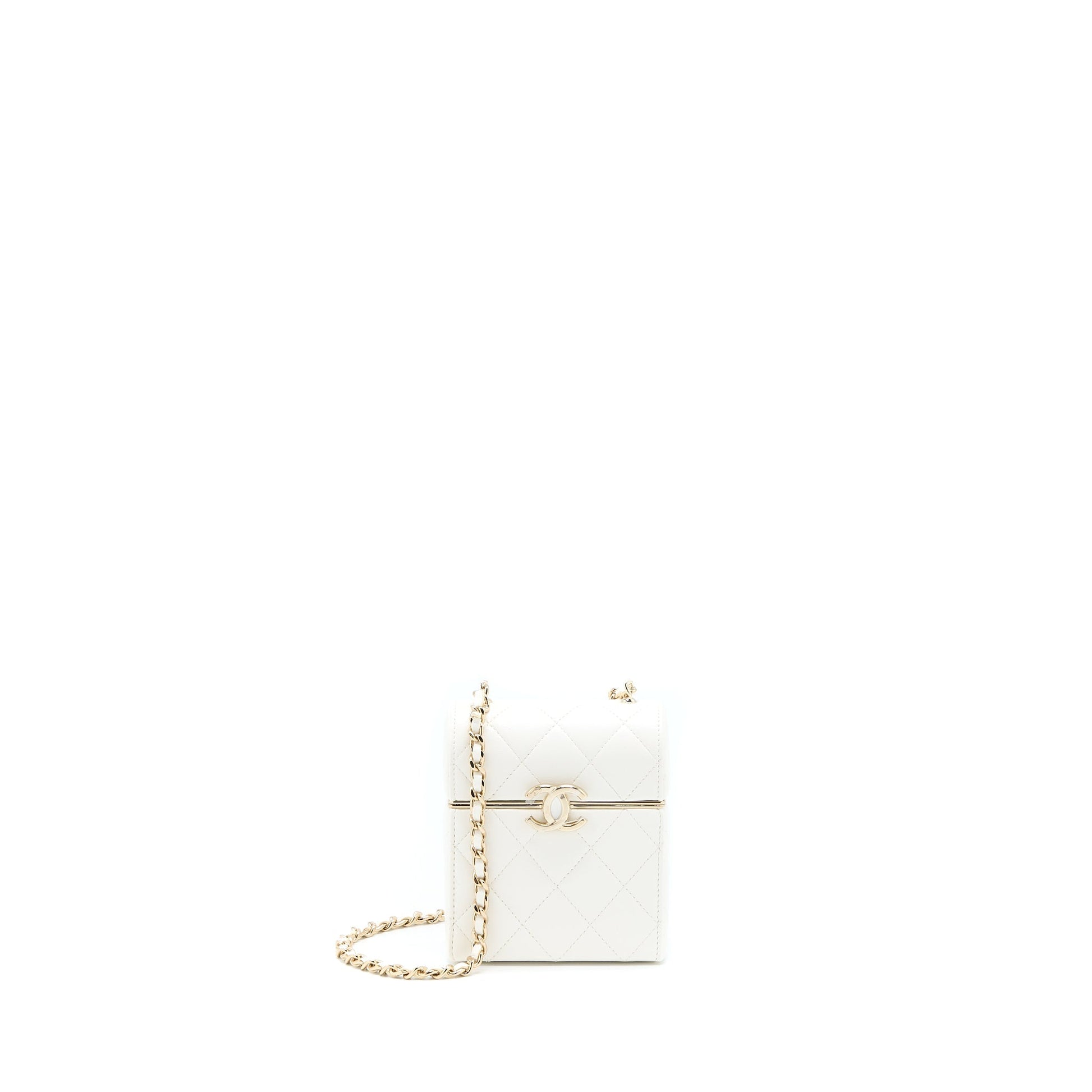 Chanel 22P Quilted Box Vanity Lambskin LGHW White Mini Bag