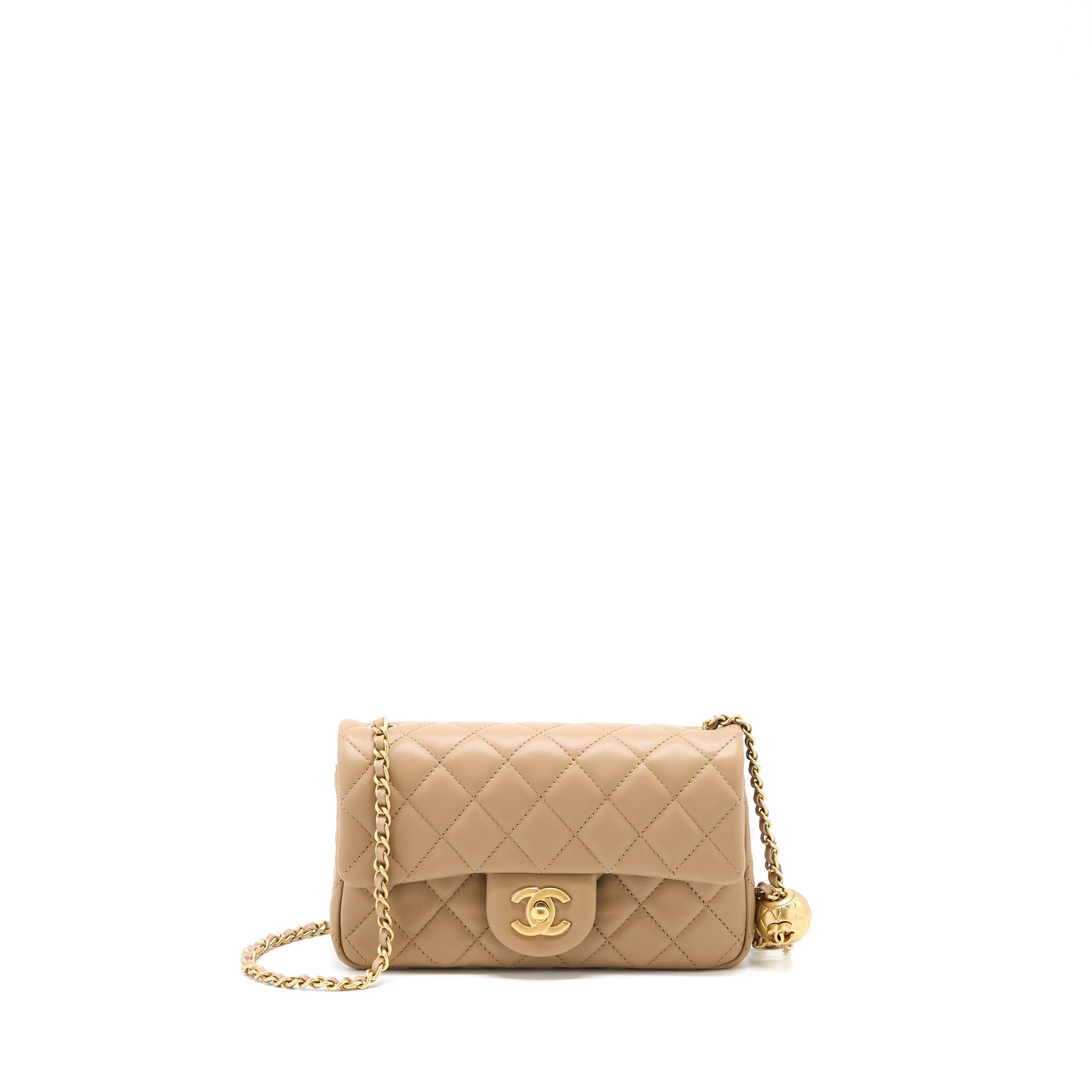 Chanel 22S Pearl Crushed Rectangular Lambskin Dark Beige Mini Bag