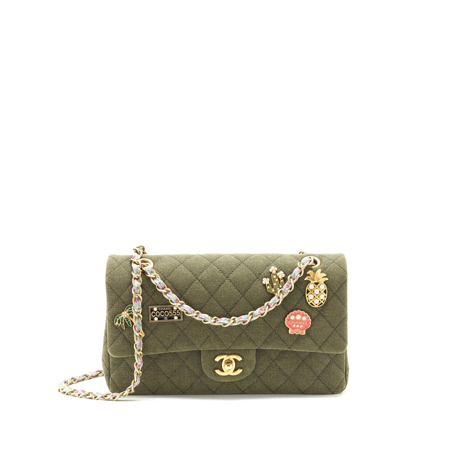 Chanel Cuba Charms Classic double flap GHW Green Canvas Key Chain