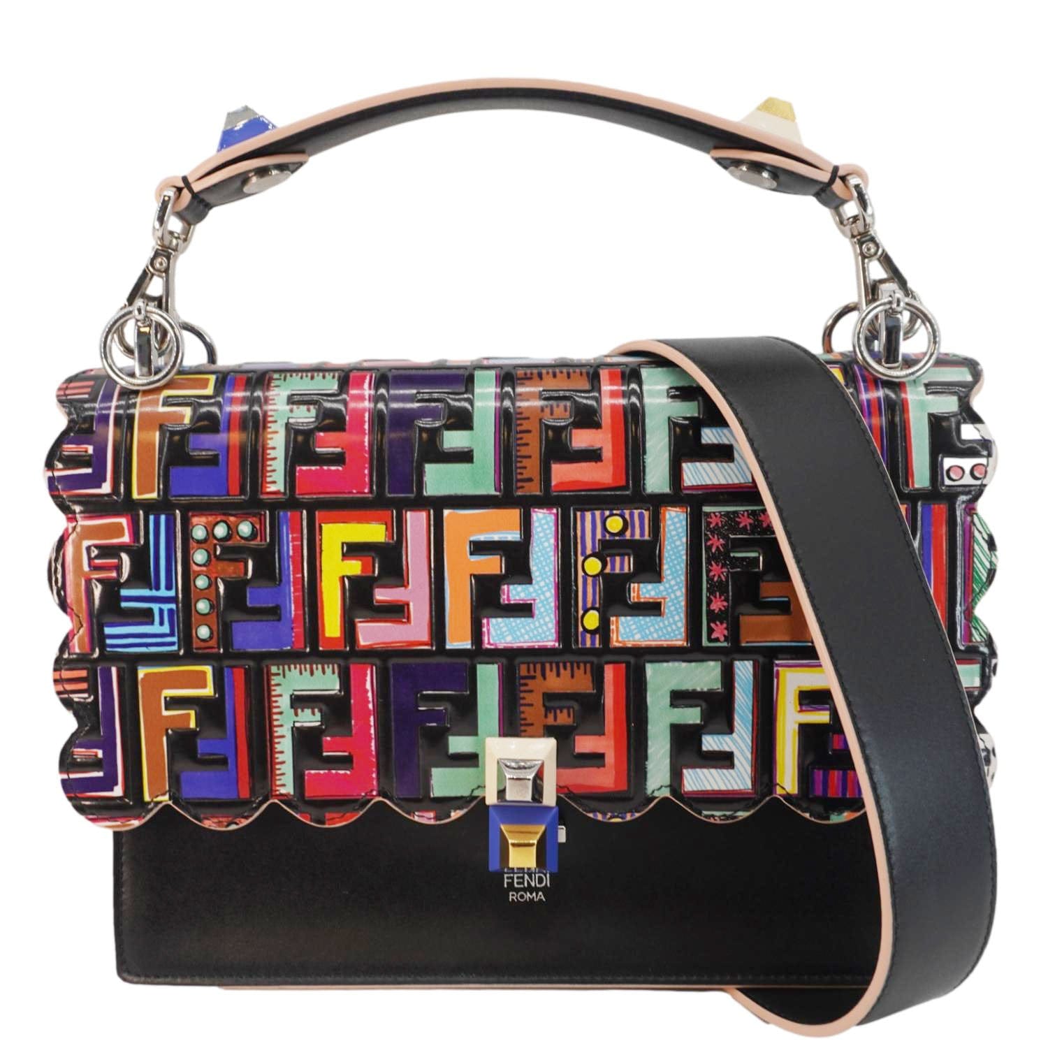 Fendi Fun Fair Kan Liberty Shoulder Bag Leather Vitello Black