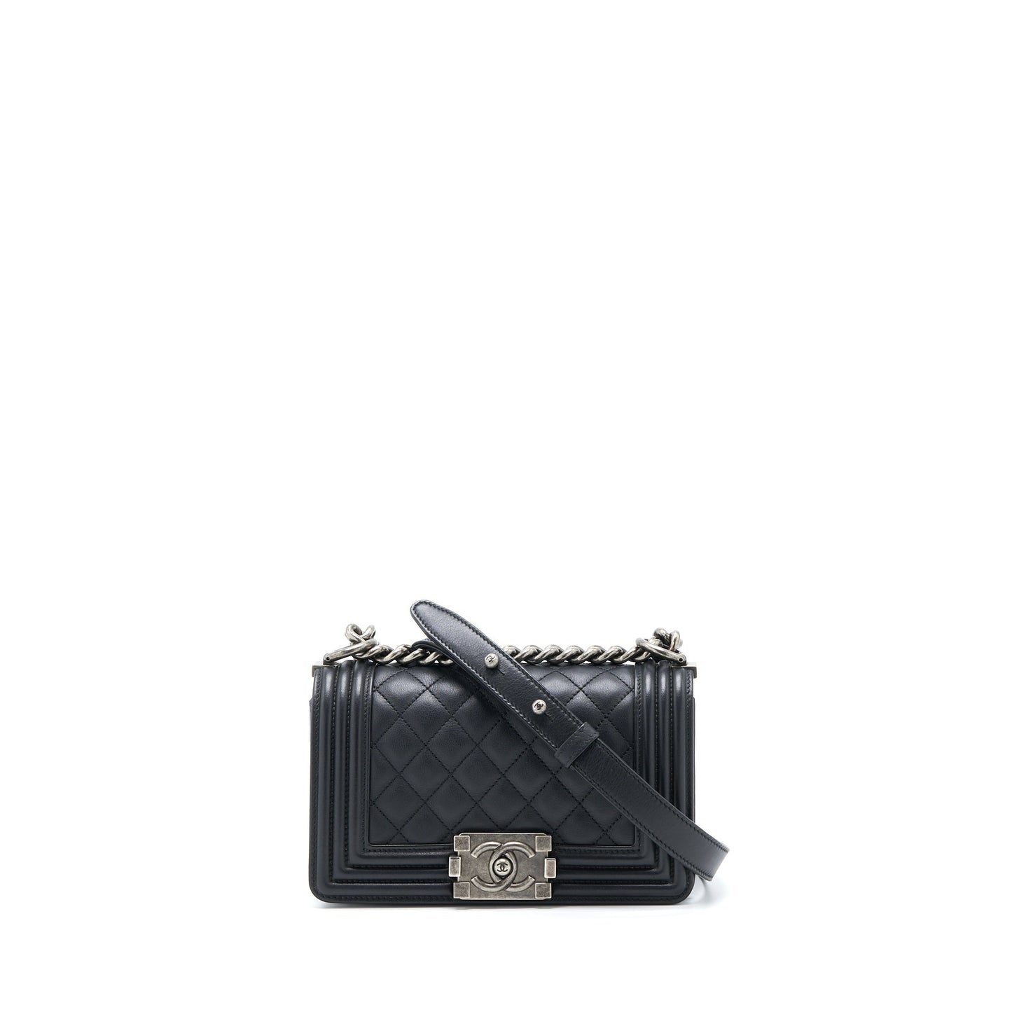 Chanel Boy Calfskin Ruthenium Hardware Black Small Handbag