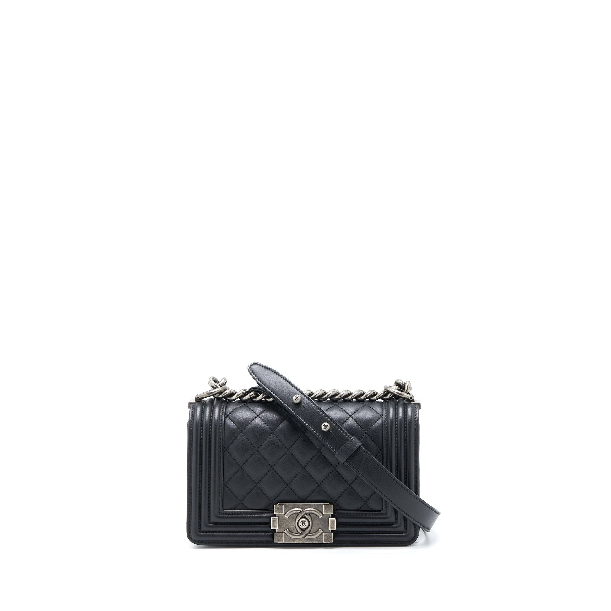 Chanel Boy Calfskin Ruthenium Hardware Black Small Handbag