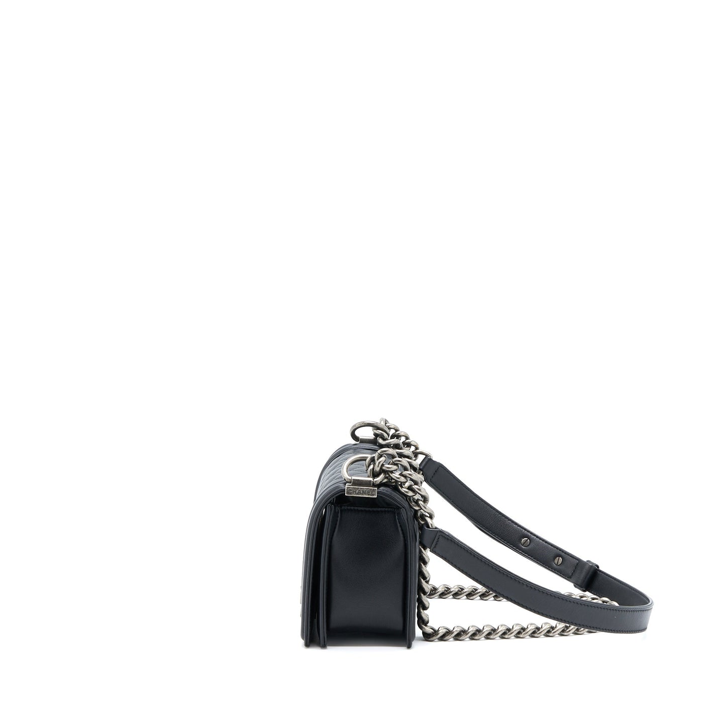 Chanel Boy Calfskin Ruthenium Hardware Black Small Handbag
