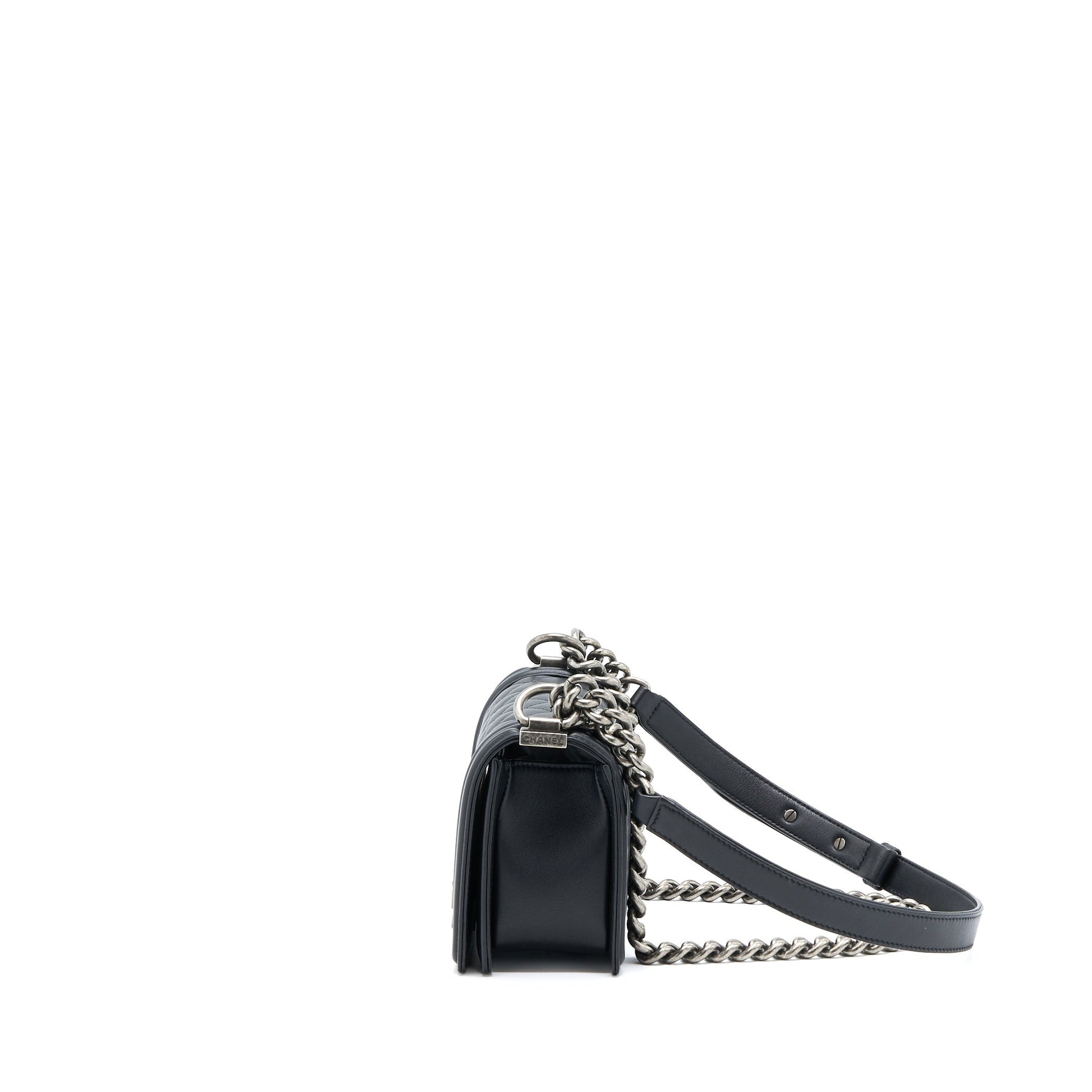 Chanel Boy Calfskin Ruthenium Hardware Black Small Handbag