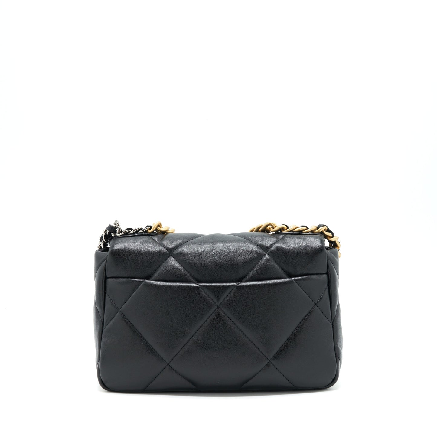 Chanel 19 flap Lambskin Sliver Hardware Black Gold Small Shoulder Bag