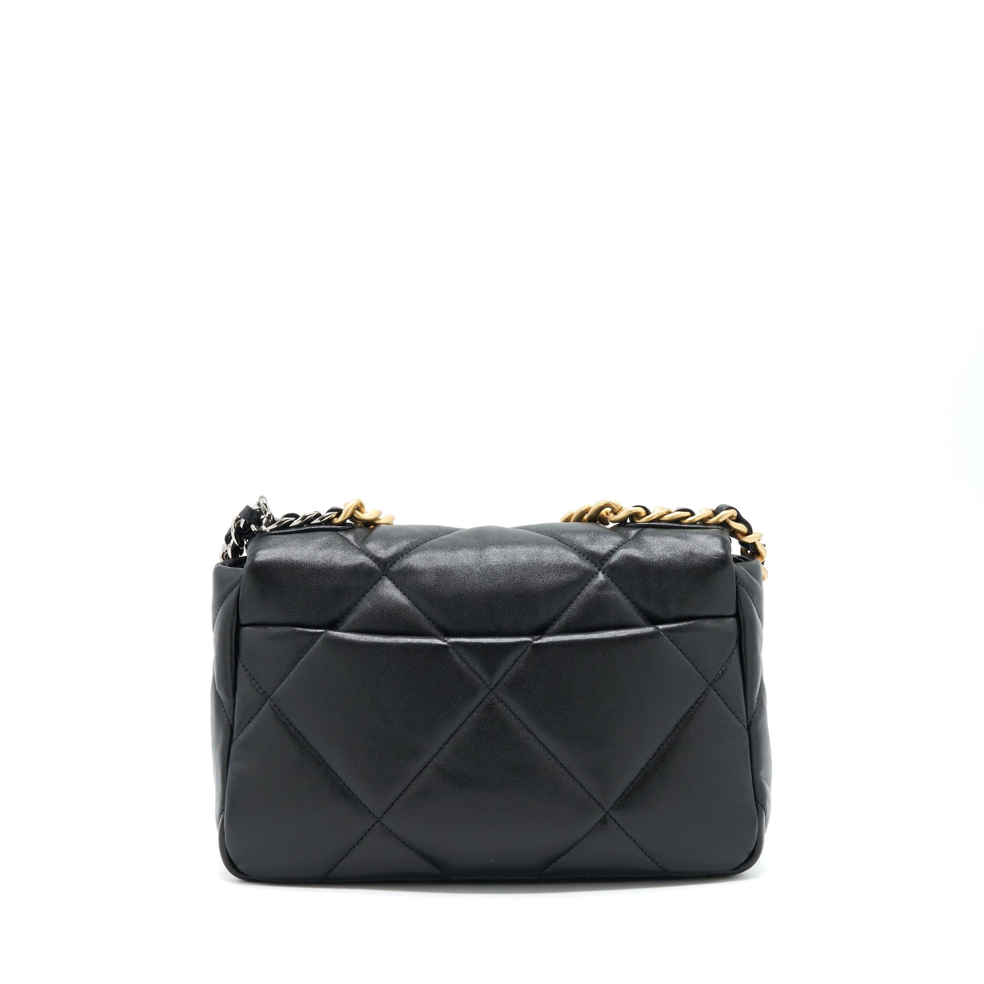 Chanel 19 flap Lambskin Sliver Hardware Black Gold Small Shoulder Bag