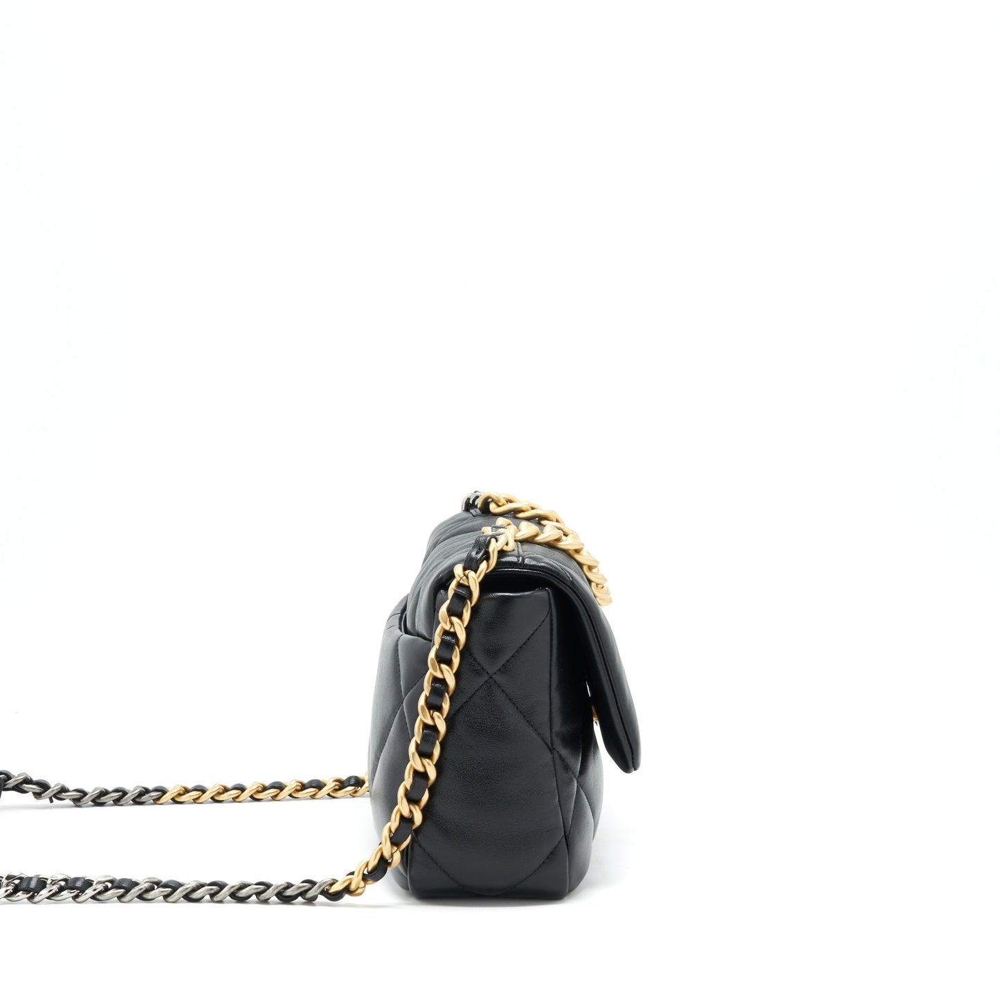 Chanel 19 flap Lambskin Sliver Hardware Black Gold Small Shoulder Bag
