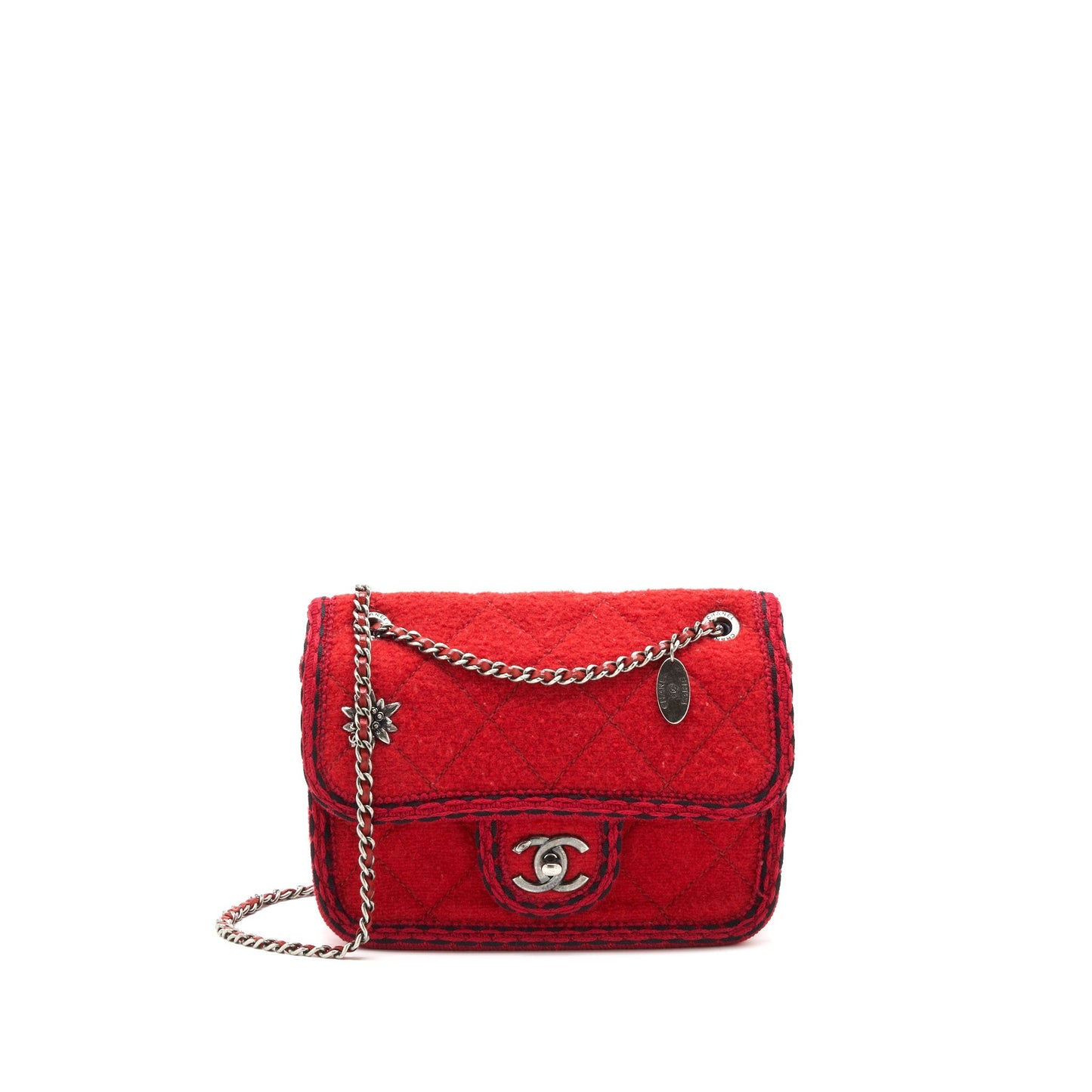 Chanel flap wool fabric Ruthenium hardware Red Shoulder Bag