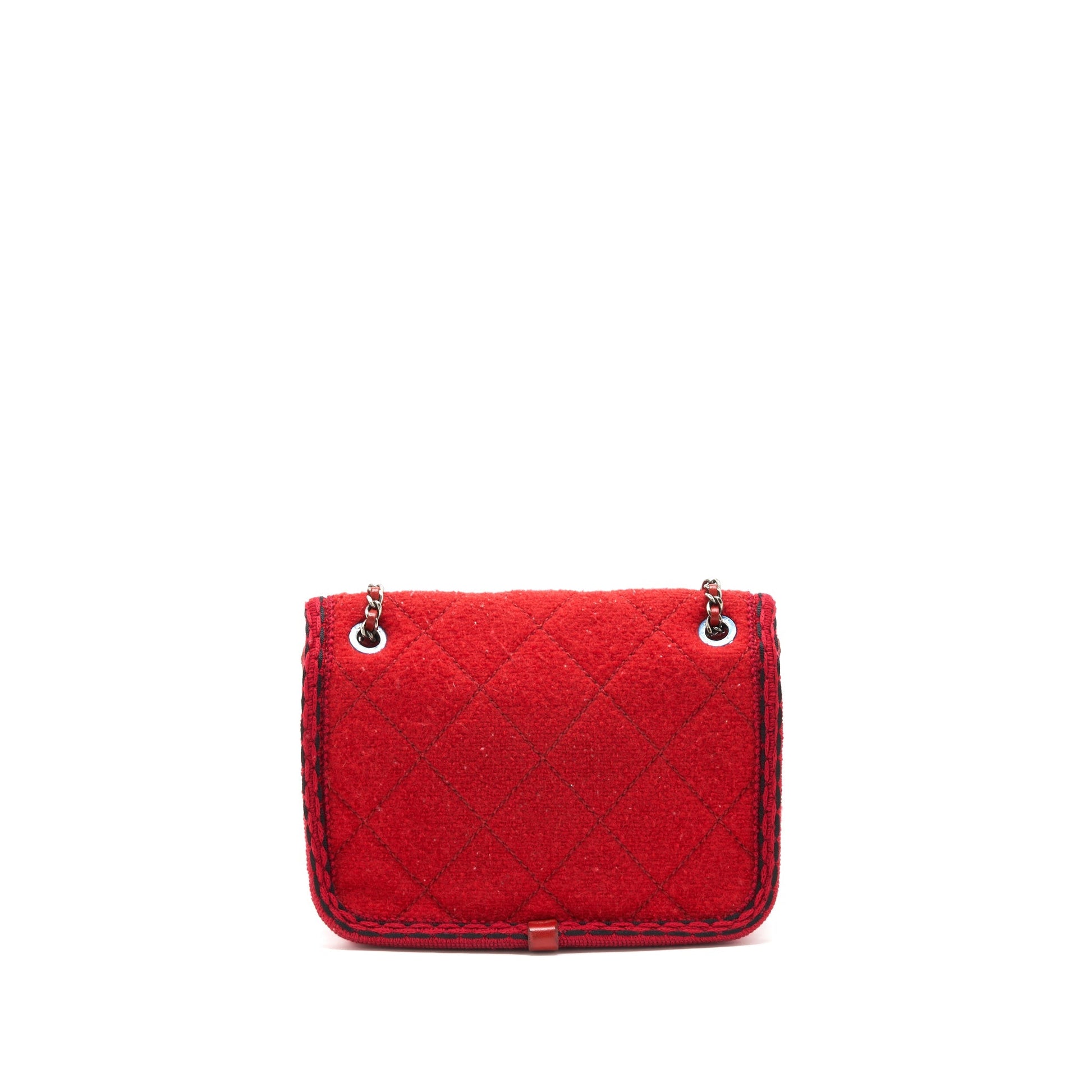 Chanel flap wool fabric Ruthenium hardware Red Shoulder Bag