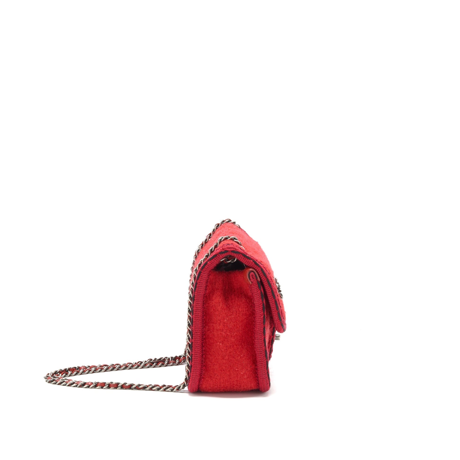 Chanel flap wool fabric Ruthenium hardware Red Shoulder Bag