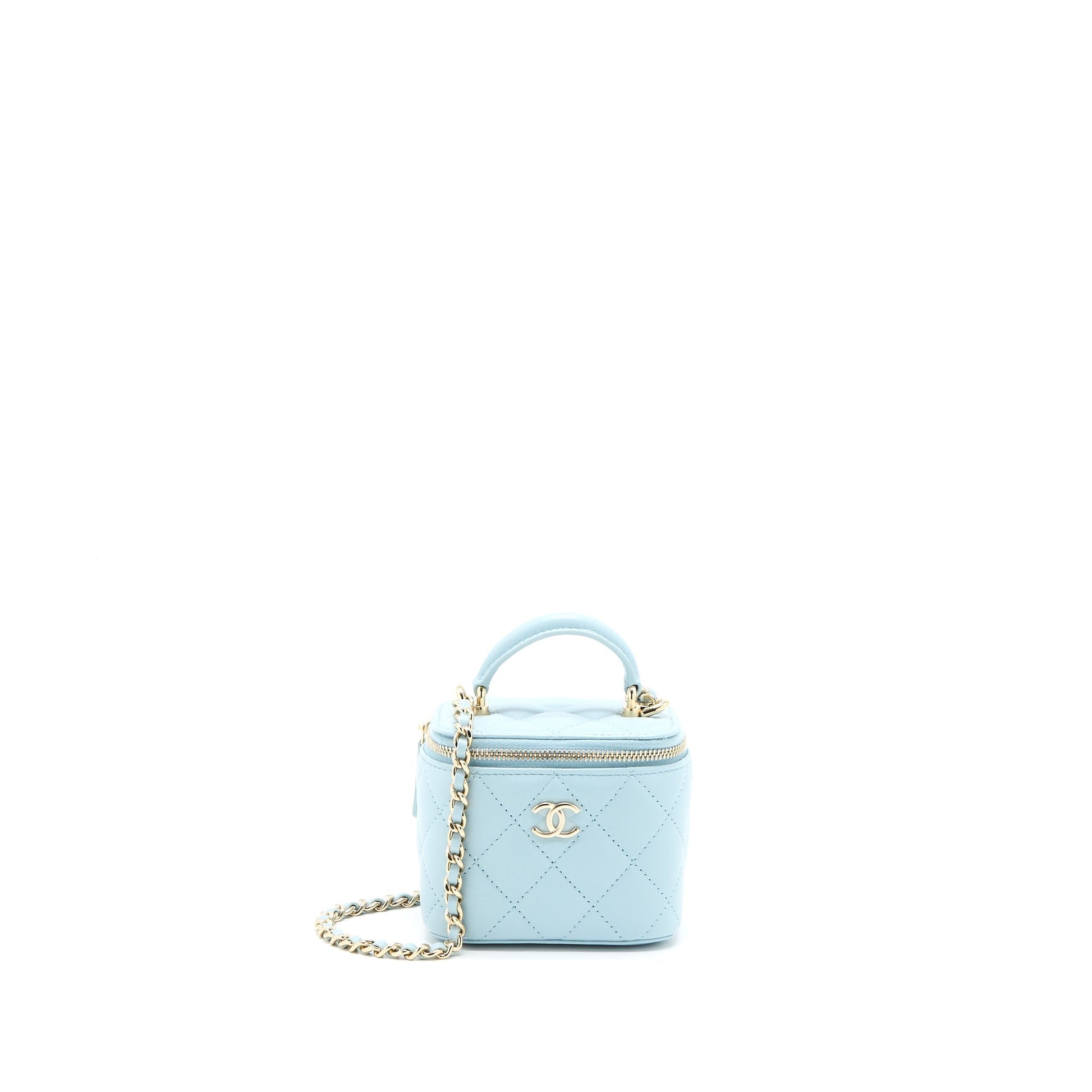 Chanel 22P Top Handle Vanity Lambskin Light Blue Mini Bag Blue Lghw