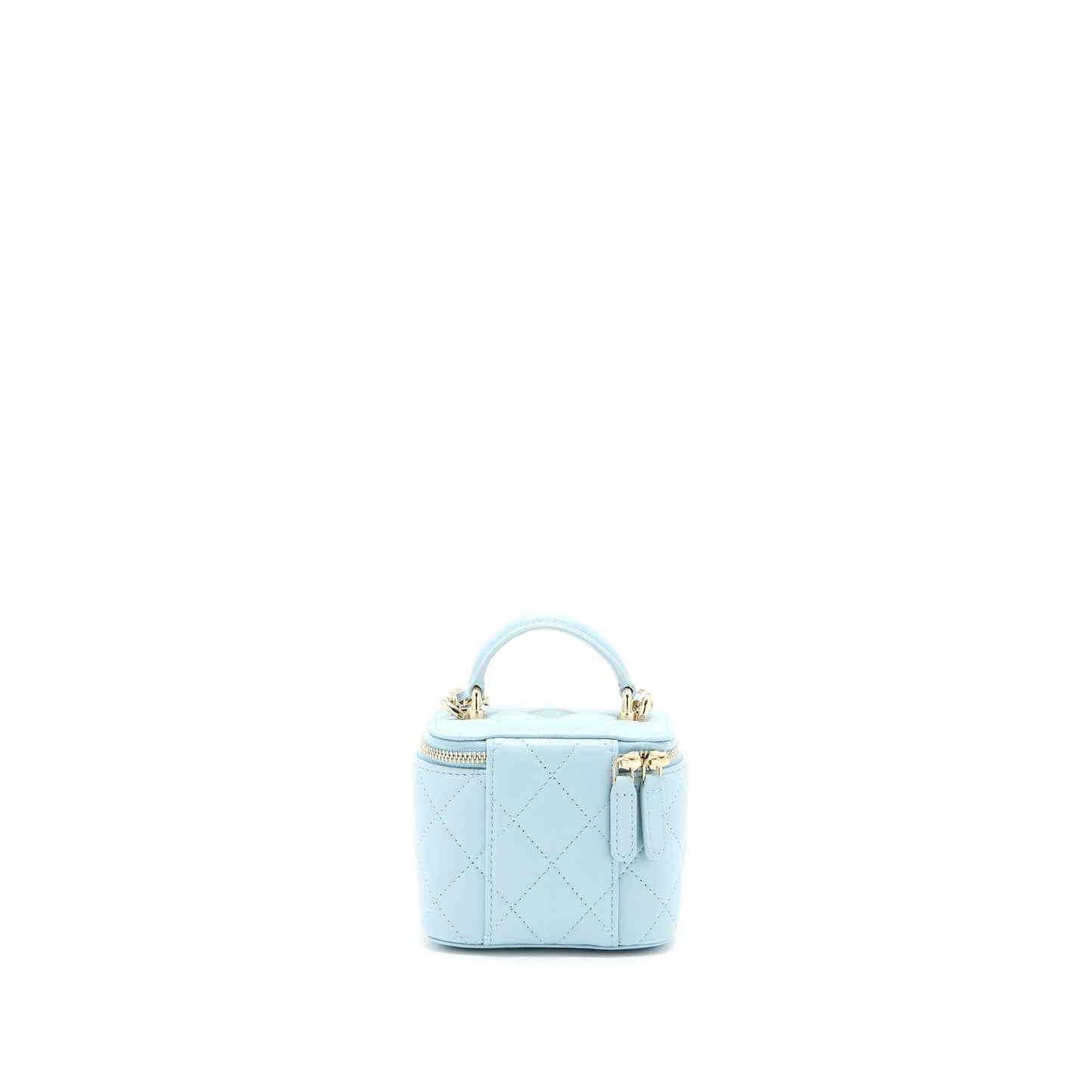 Chanel 22P Top Handle Vanity Lambskin Light Blue Mini Bag Blue Lghw