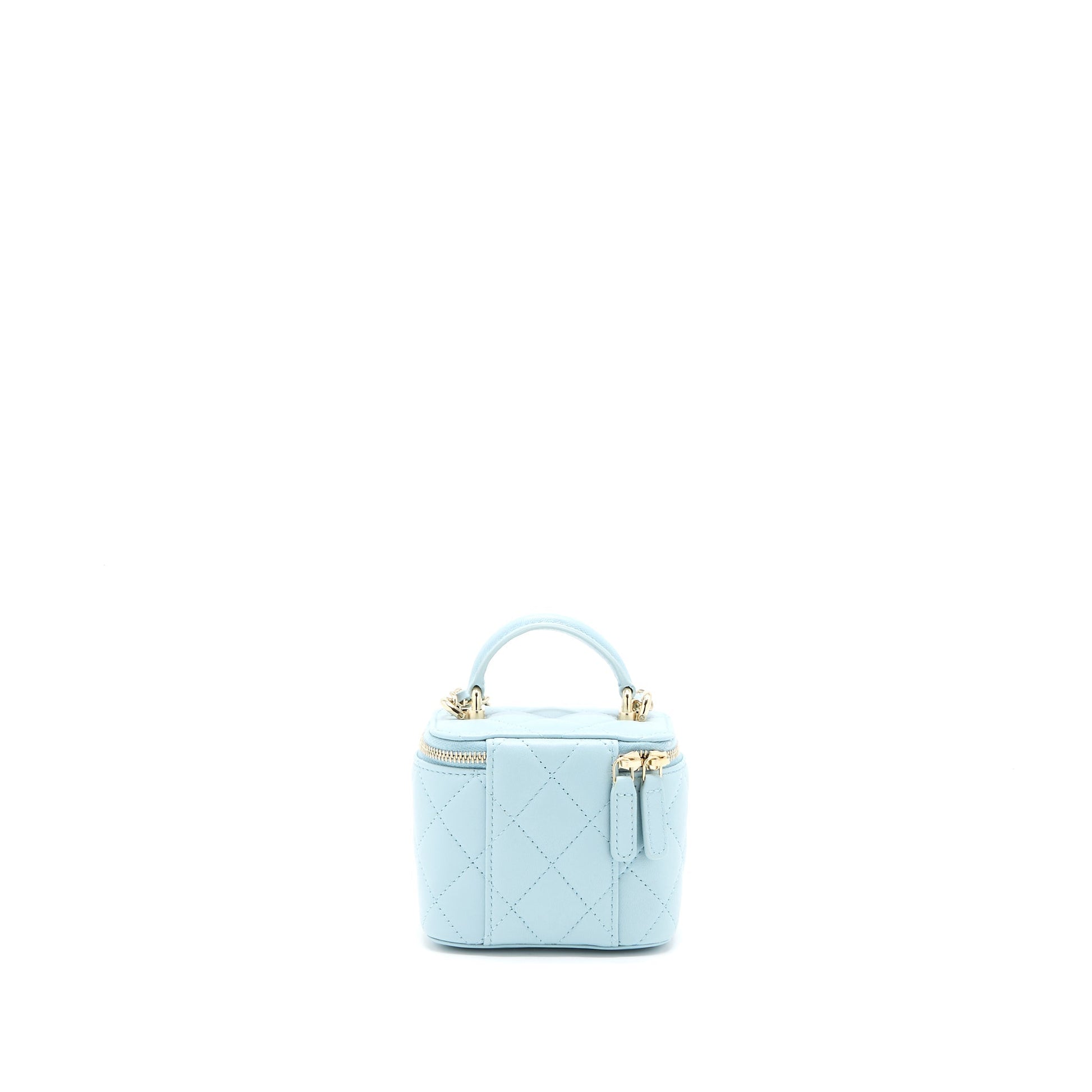 Chanel 22P Top Handle Vanity Lambskin Light Blue Mini Bag Blue Lghw