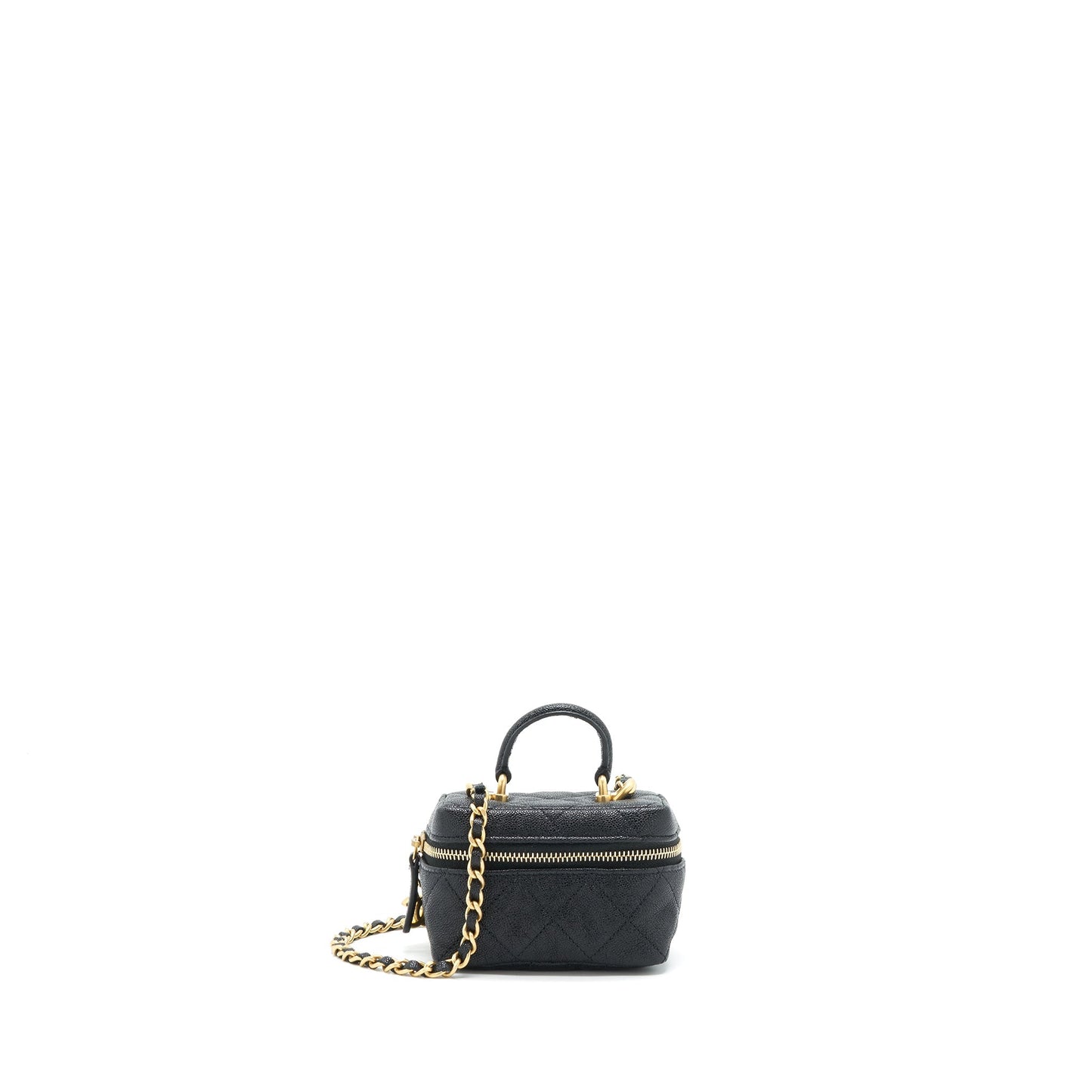 Chanel top handle zipper soft Vanity Caviar Black Mini Bag