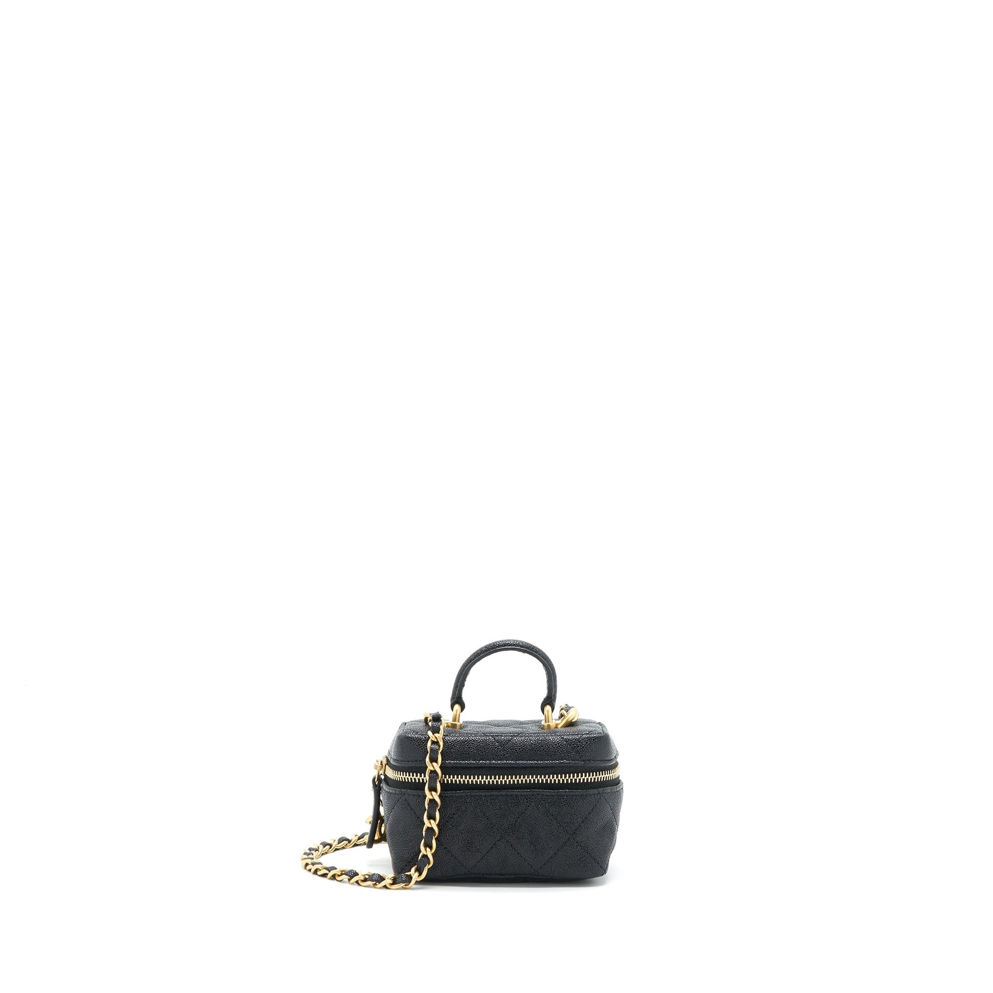Chanel top handle zipper soft Vanity Caviar Black Mini Bag