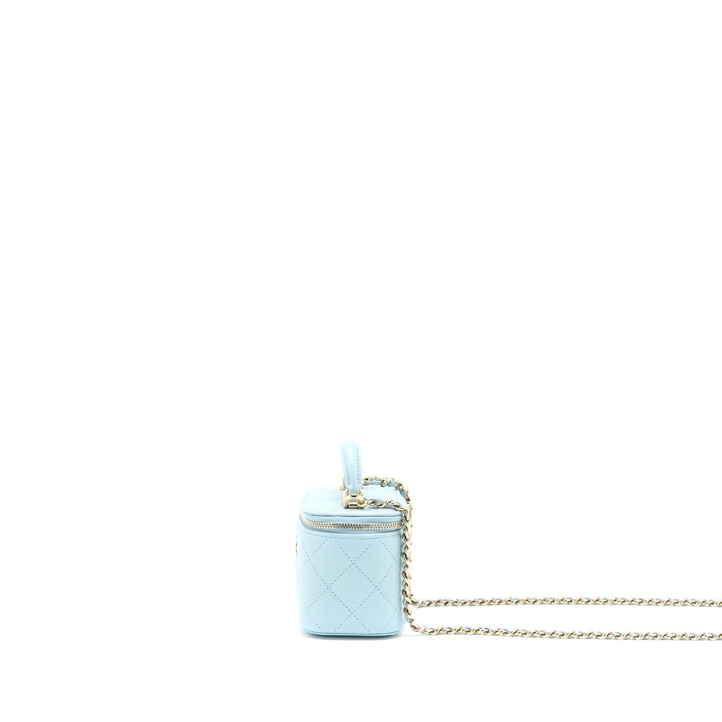 Chanel 22P Top Handle Vanity Lambskin Light Blue Mini Bag Blue Lghw