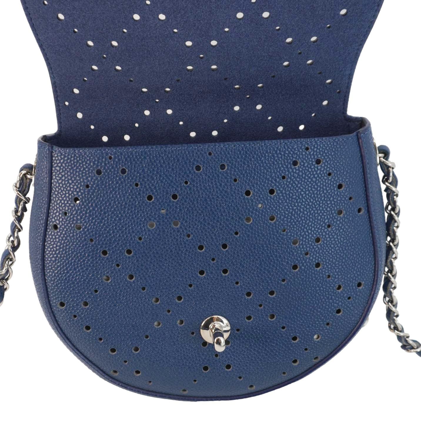 Chanel Perforated Caviar Messenger Navy Leather Blue Travel Bag