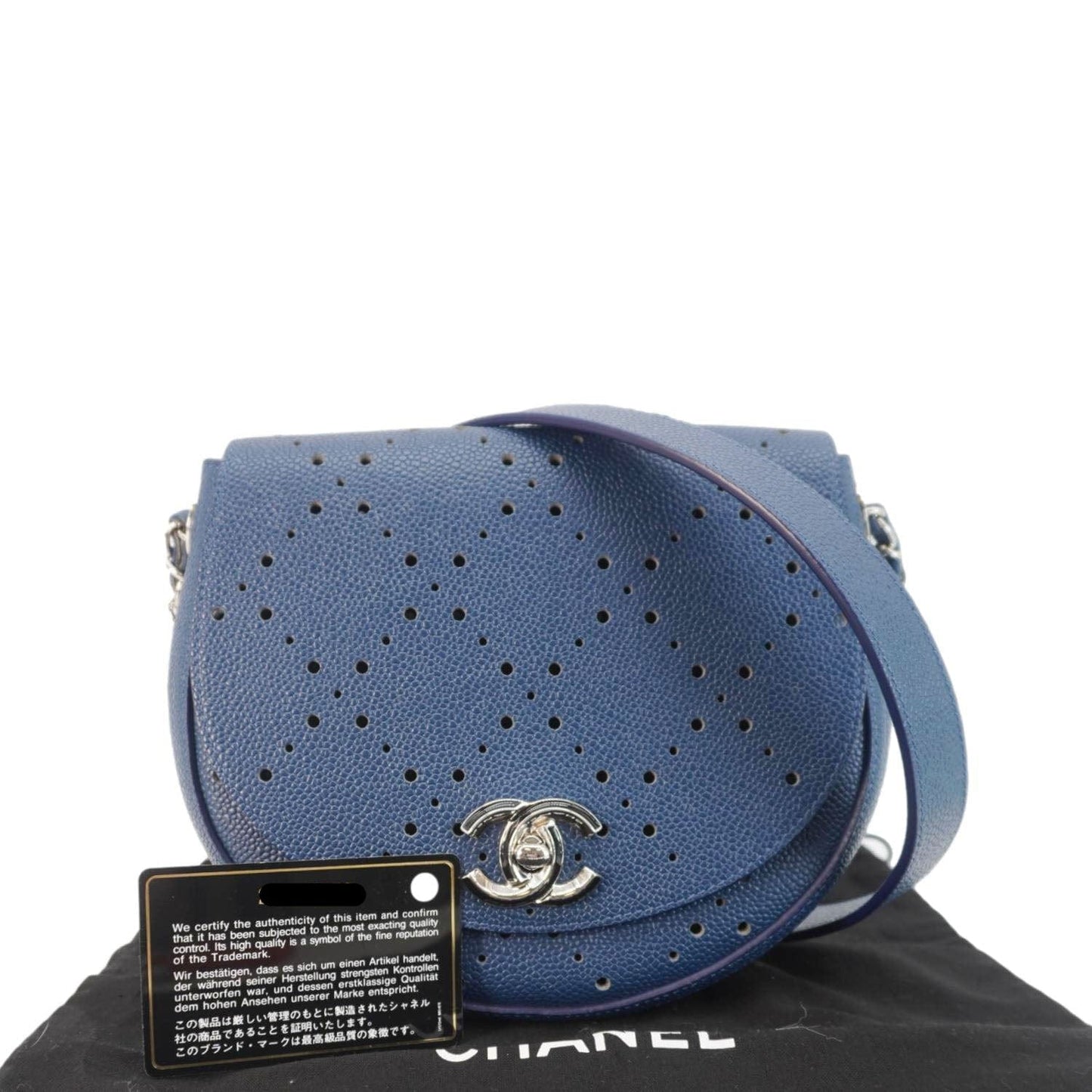 Chanel Perforated Caviar Messenger Navy Leather Blue Travel Bag