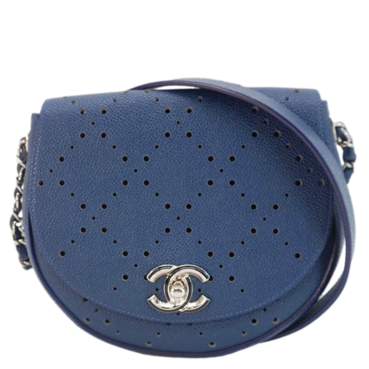 Chanel Perforated Caviar Messenger Navy Leather Blue Travel Bag