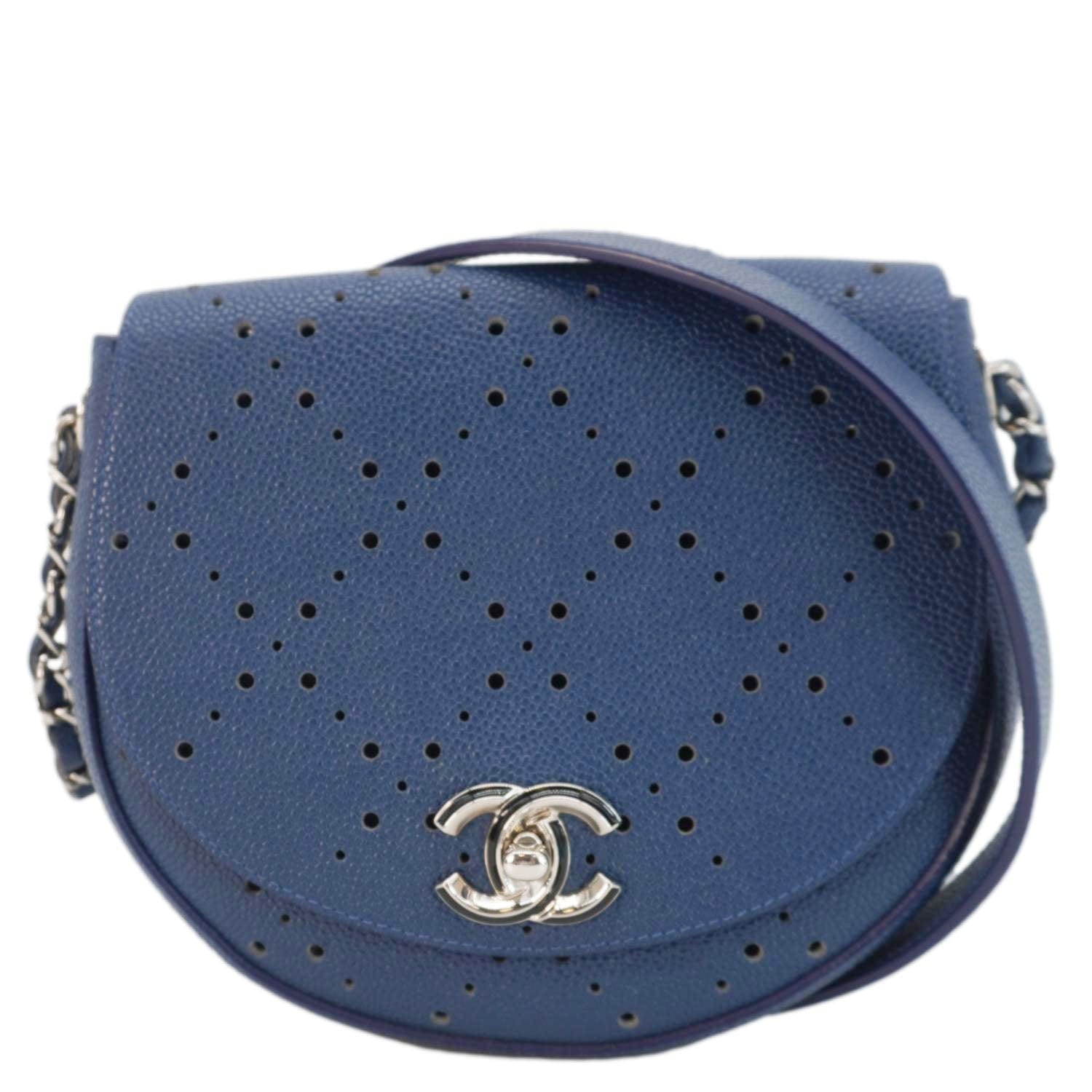 Chanel Perforated Caviar Messenger Navy Leather Blue Travel Bag