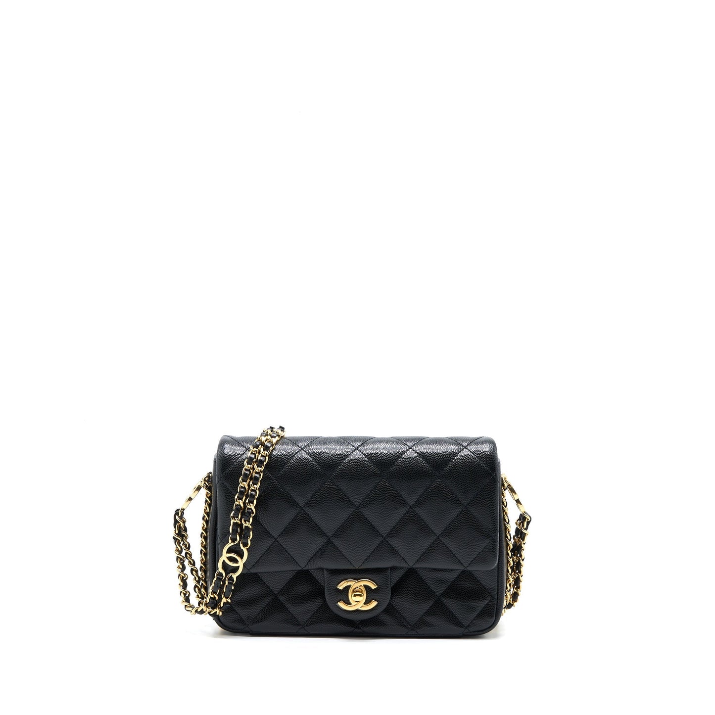 Chanel 23C Flap CC Logo Grained Calfskin Black Shoulder Bag Ghw Microchip