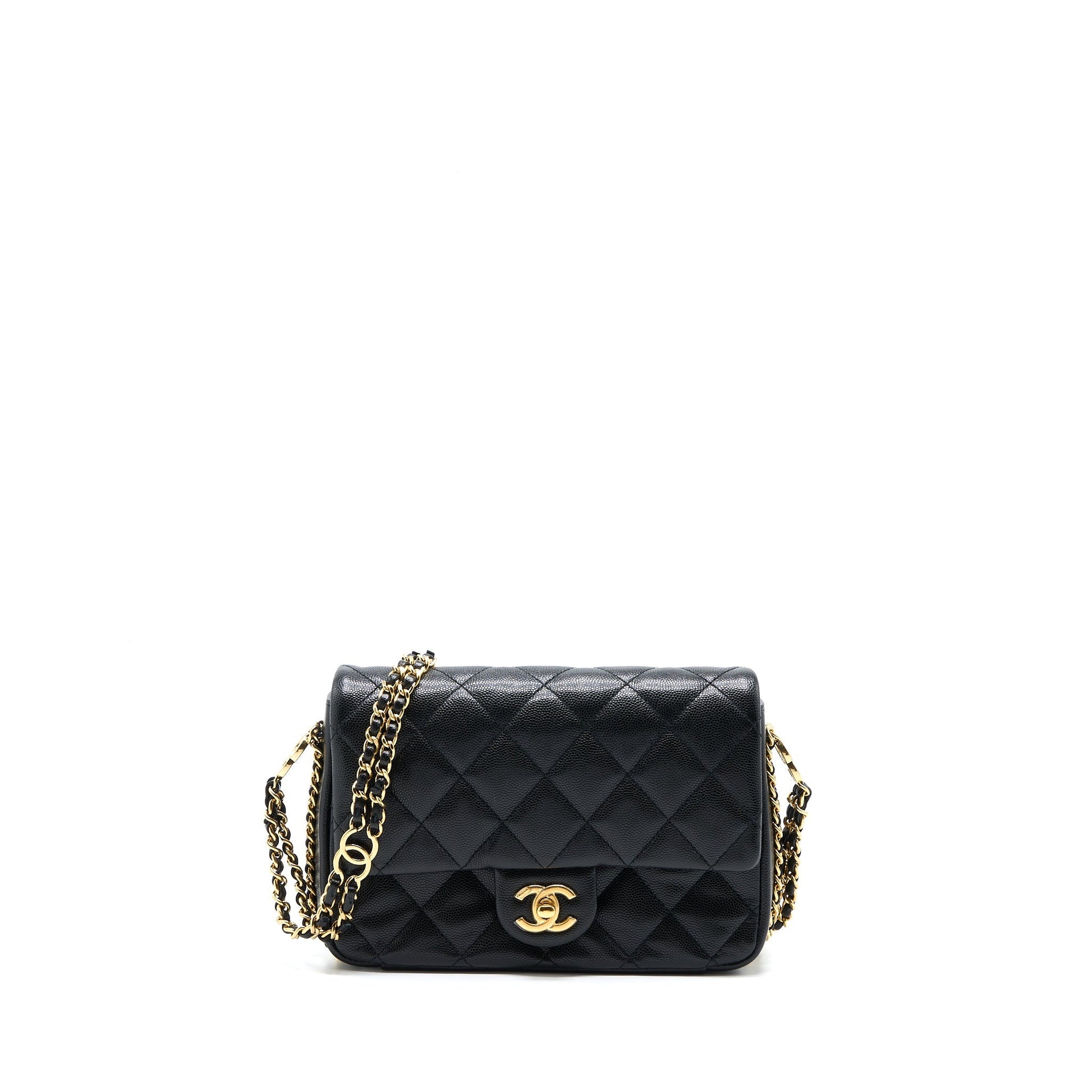 Chanel 23C Flap CC Logo Grained Calfskin Black Shoulder Bag Ghw Microchip
