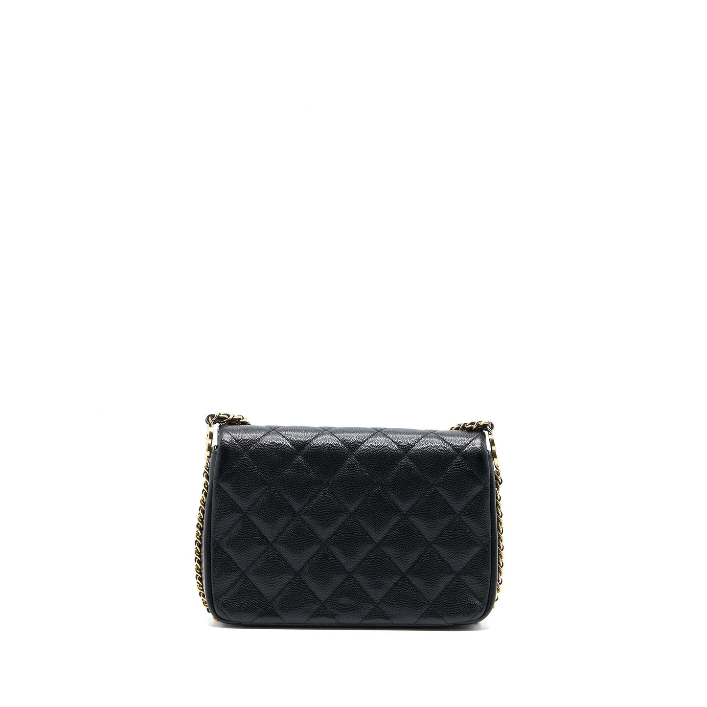 Chanel 23C Flap CC Logo Grained Calfskin Black Shoulder Bag Ghw Microchip