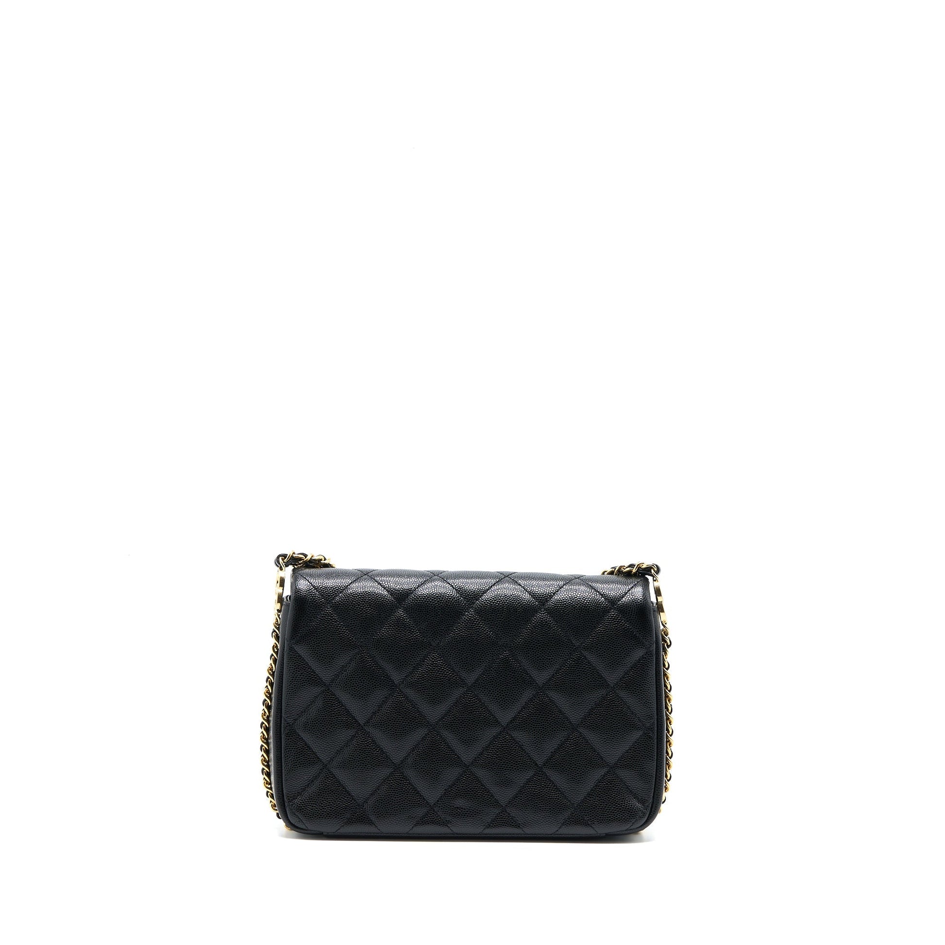 Chanel 23C Flap CC Logo Grained Calfskin Black Shoulder Bag Ghw Microchip