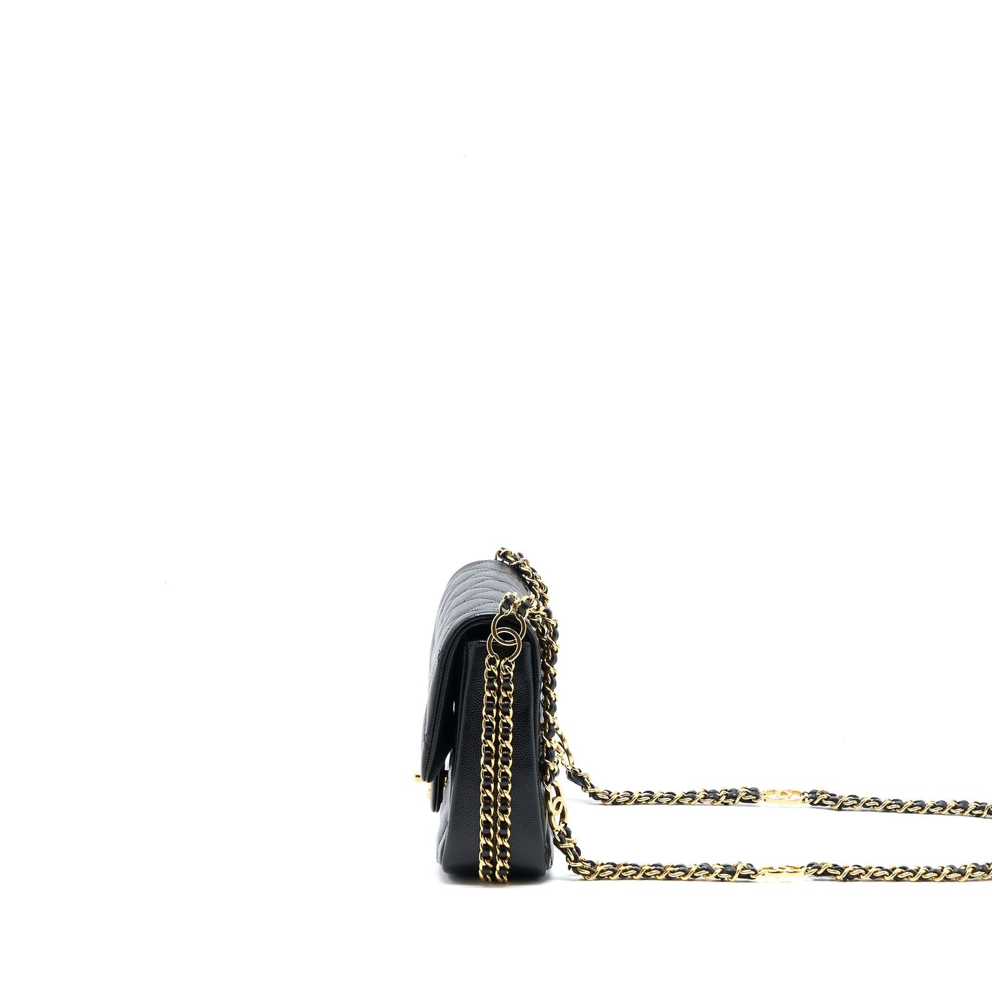 Chanel 23C Flap CC Logo Grained Calfskin Black Shoulder Bag Ghw Microchip