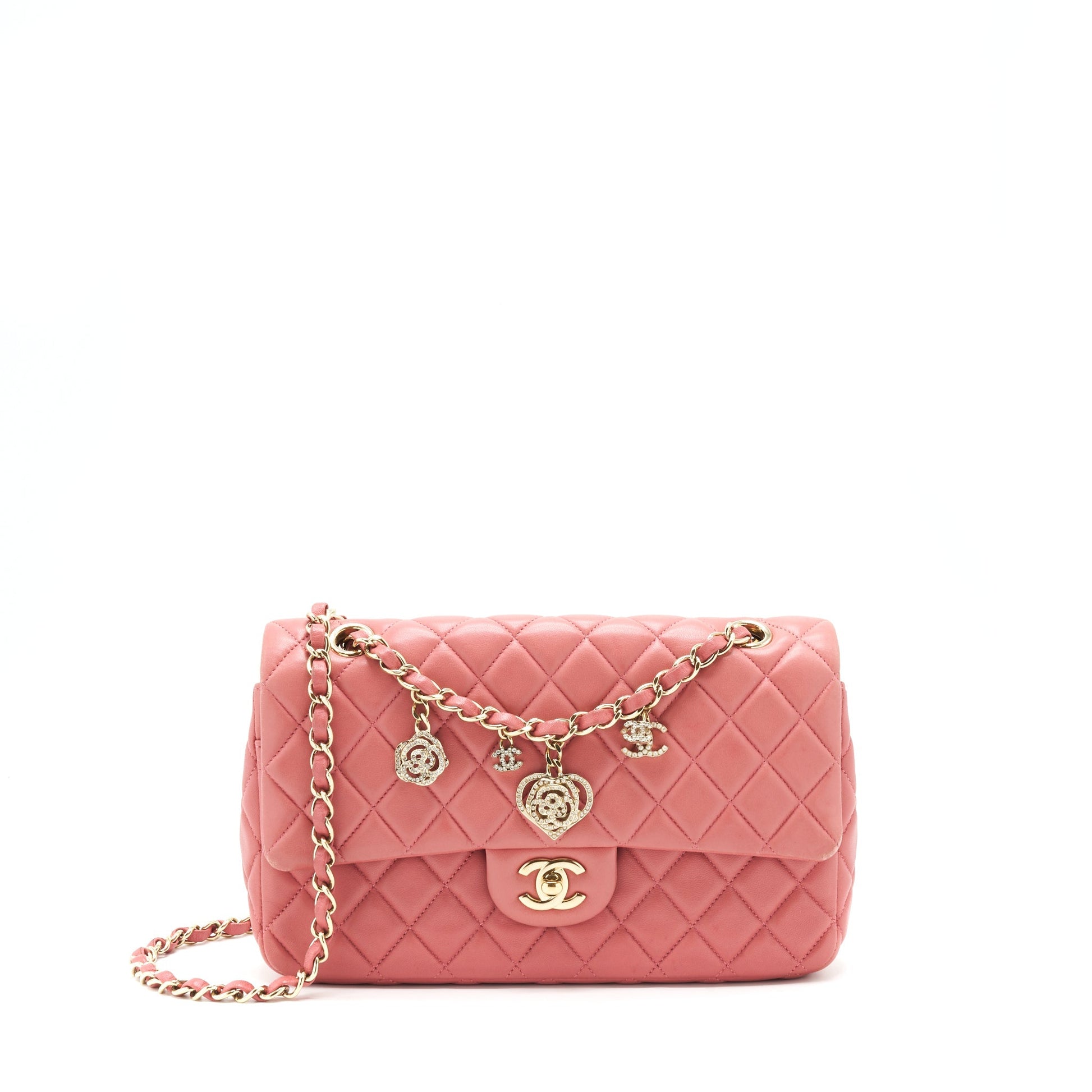 Chanel Limited charm Flap Lambskin LGHW Pink Key Chain