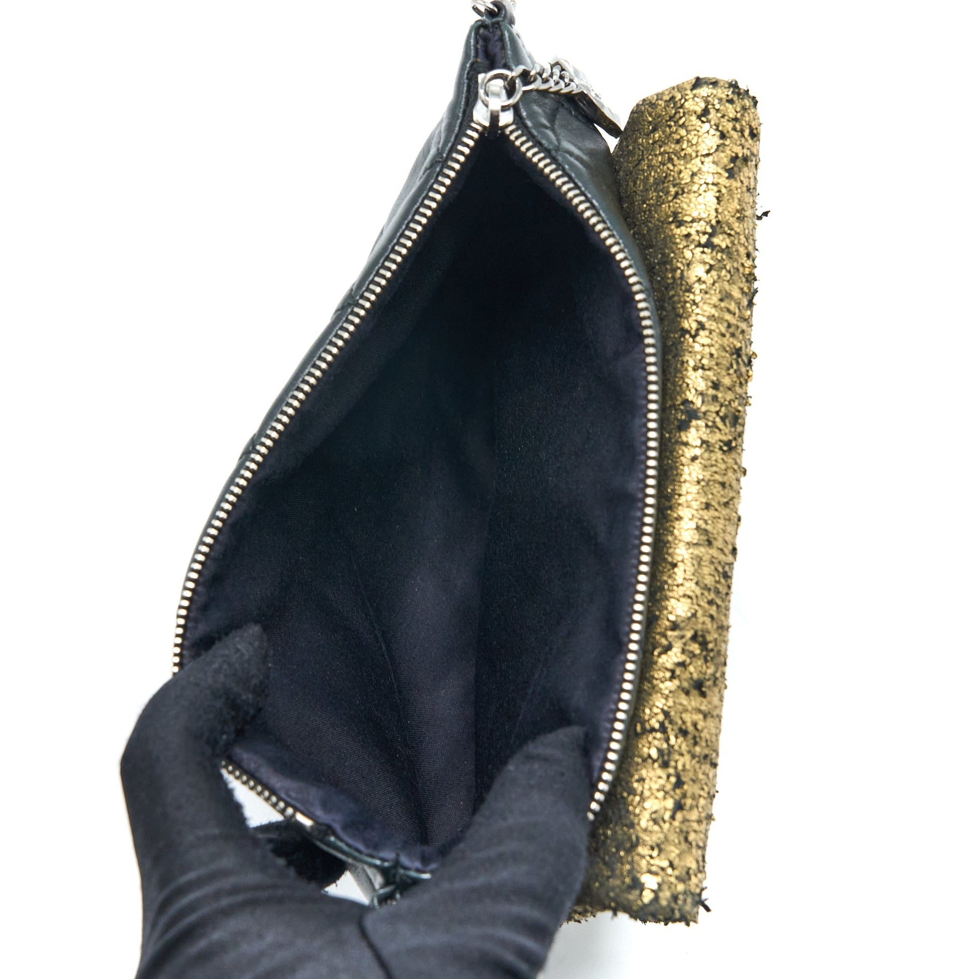 Chanel 12A Evening Lambskin SHW Black Gold Handbag