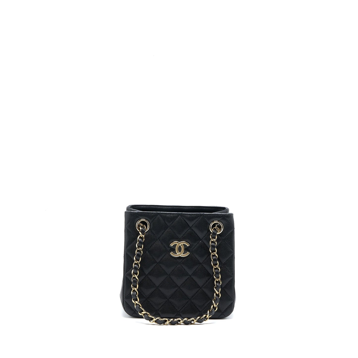 Chanel Bucket Caviar LGHW Microchip Black Tote Bag