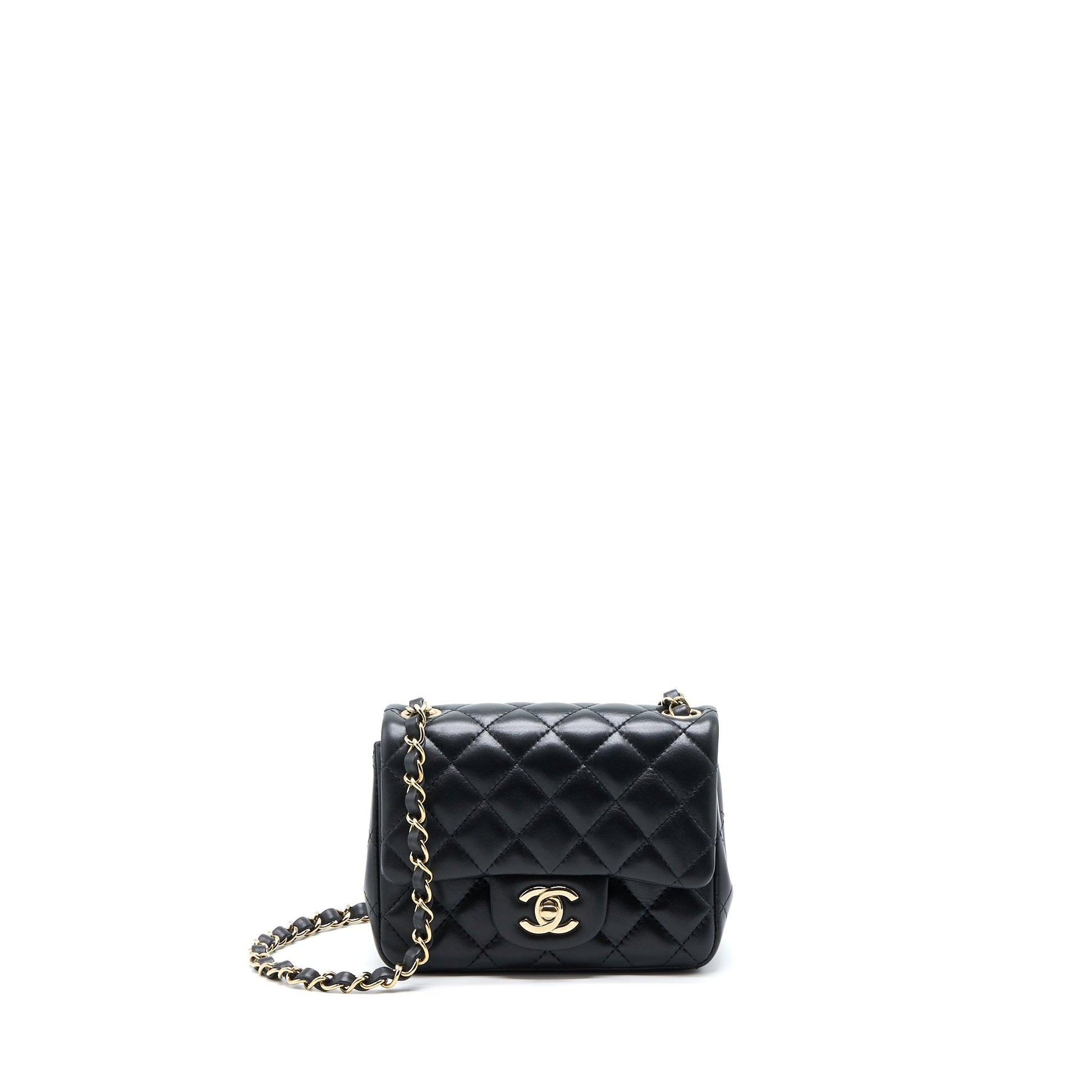 Chanel Square Flap Lambskin LGHW Microchip Black Shoulder Bag Microchip 6
